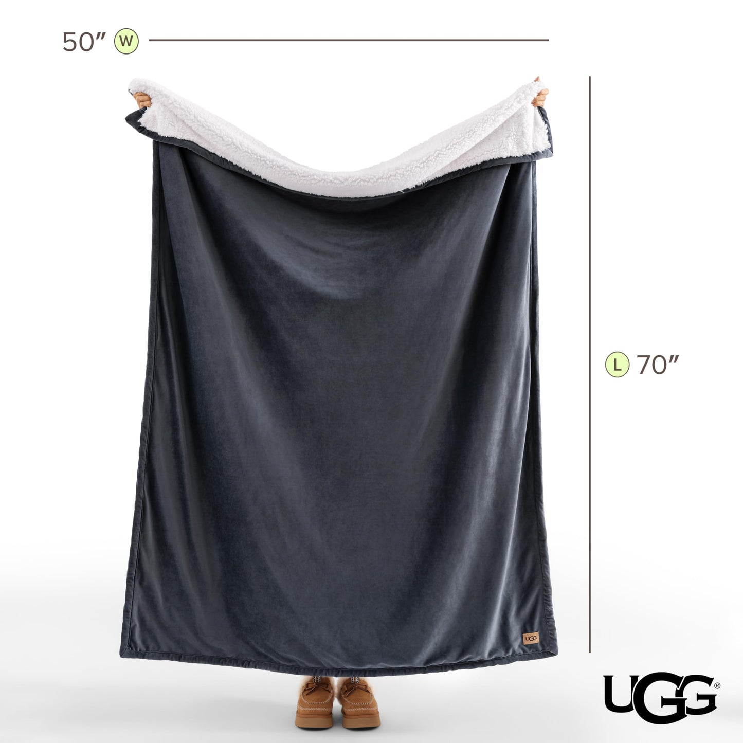 UGG Bliss Throw Blanket Plush Soft Fleece Fluffy Blankets for Bed or Couch Oversized Warm Reversible Machine Washable Medium Weight Home Decor Giftable Throw, 50-inch x 70-inch, Imperial Blue
