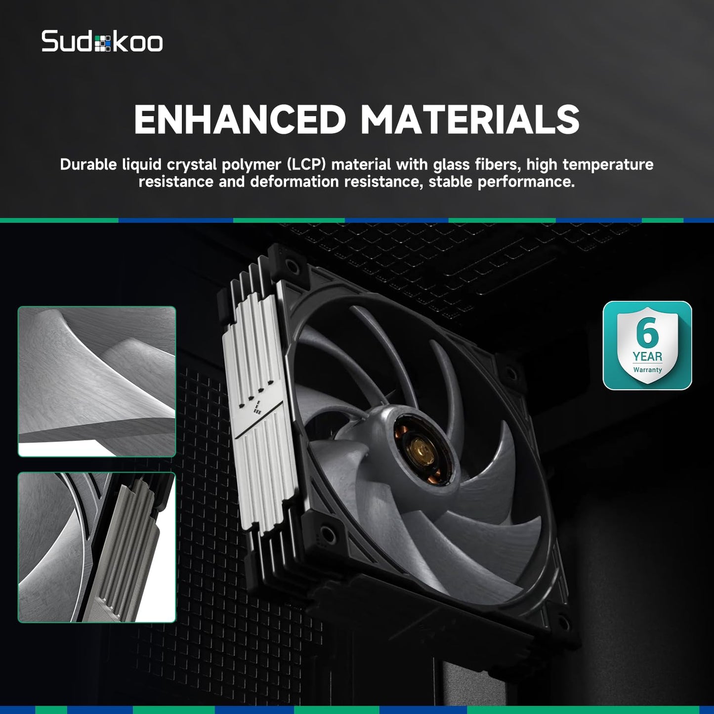 Sudokoo Sudokoo MACH120 3IN1 Case Fans, 30mm Thick, LCP and 40% Glass Fiber, Hybrid Hydraulic Bearing, FOC Motor, PWM, Dynamic Balance Correction, 6 Years Warranty, Black Gray