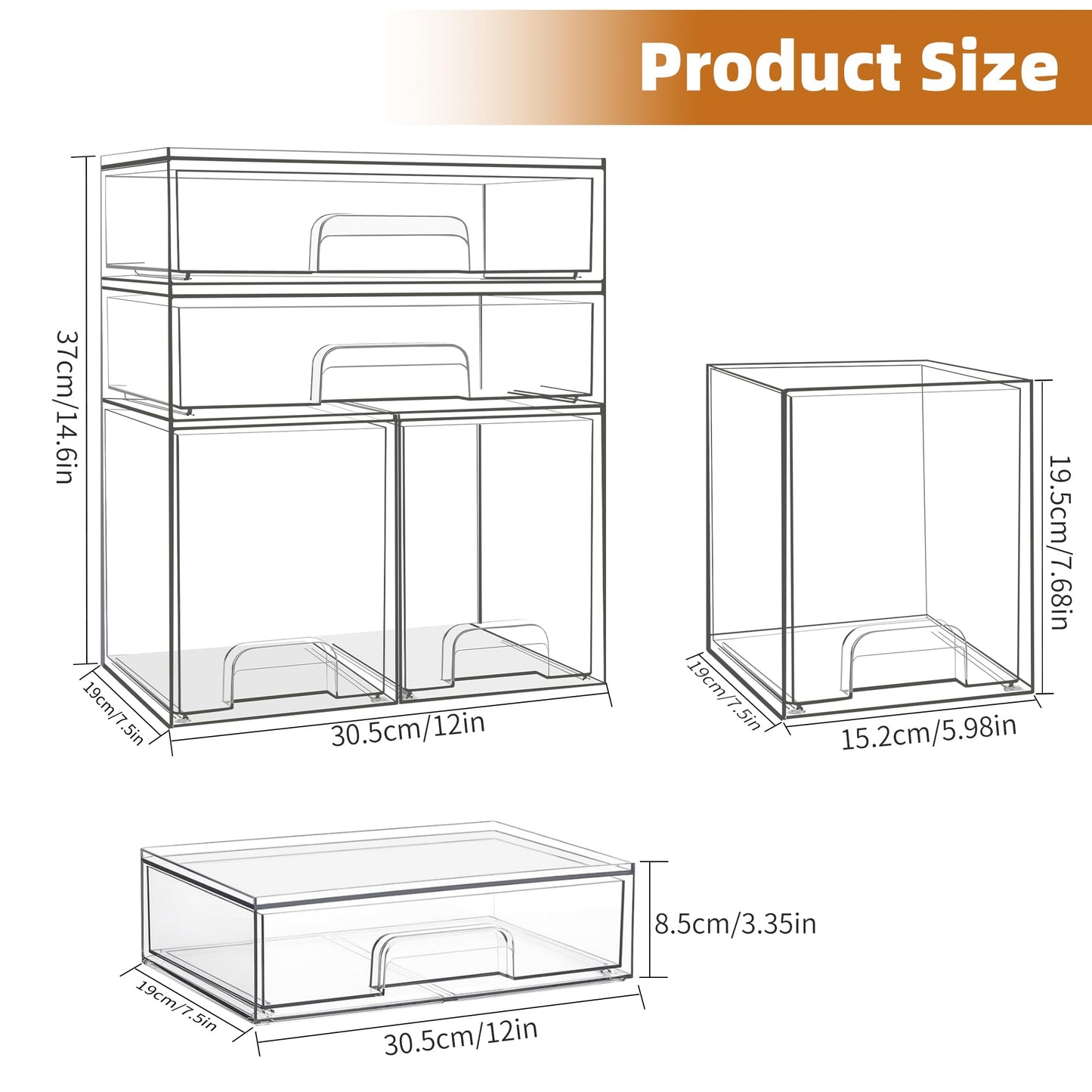 Baby Bottle Organizer, 4 Pack Stackable Storage Drawers with Labels, Clear Station Organizers Container for Pacifiers, Pump Parts, Desk Organizer Bins for Bathroom, Cabinet, Pantry, Vanity, Countertop
