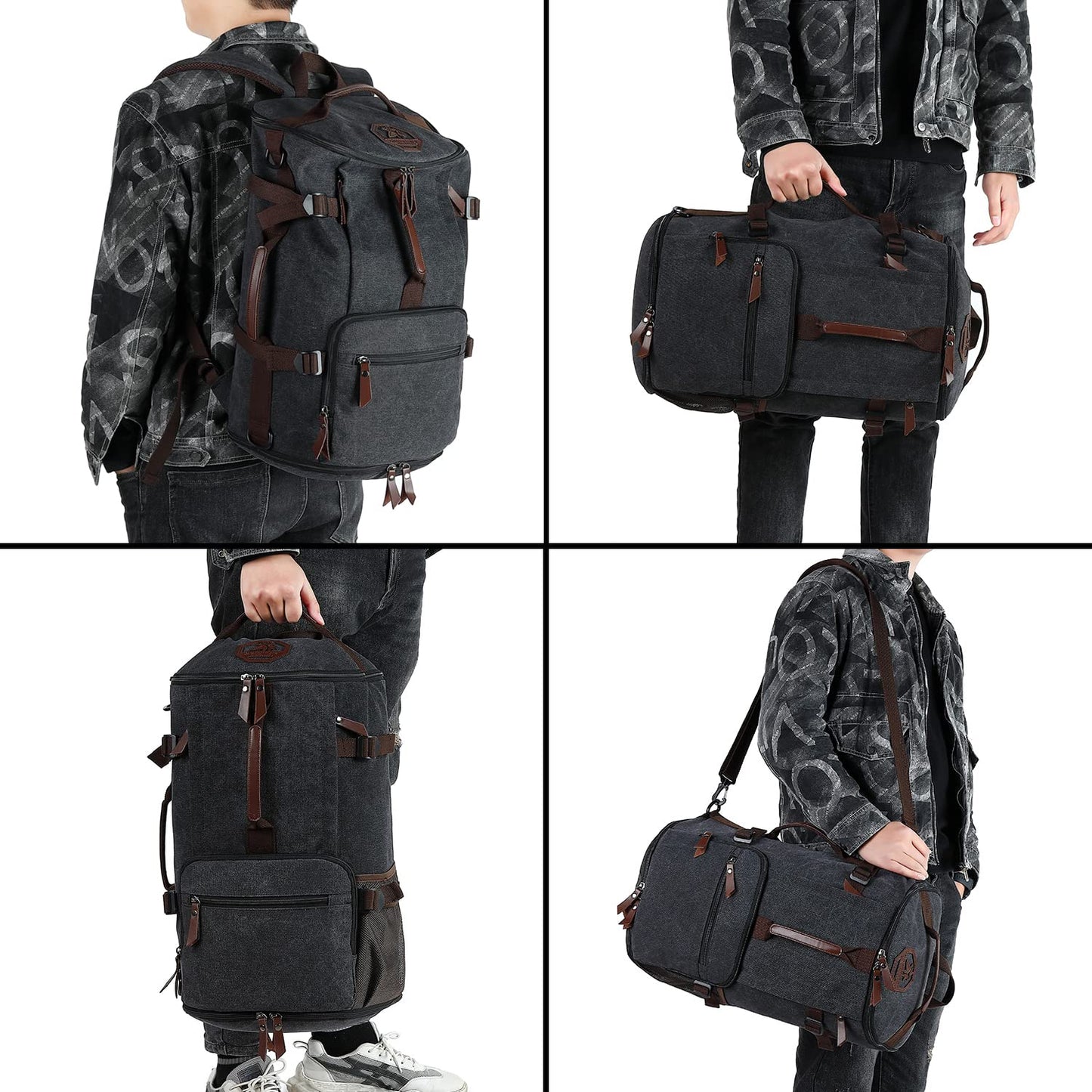 Kalesi Gym Duffle Bag Backpack 4-Way Vintage canvas with Shoes Compartment for travel Sport Hiking laptop (Vintage grey)