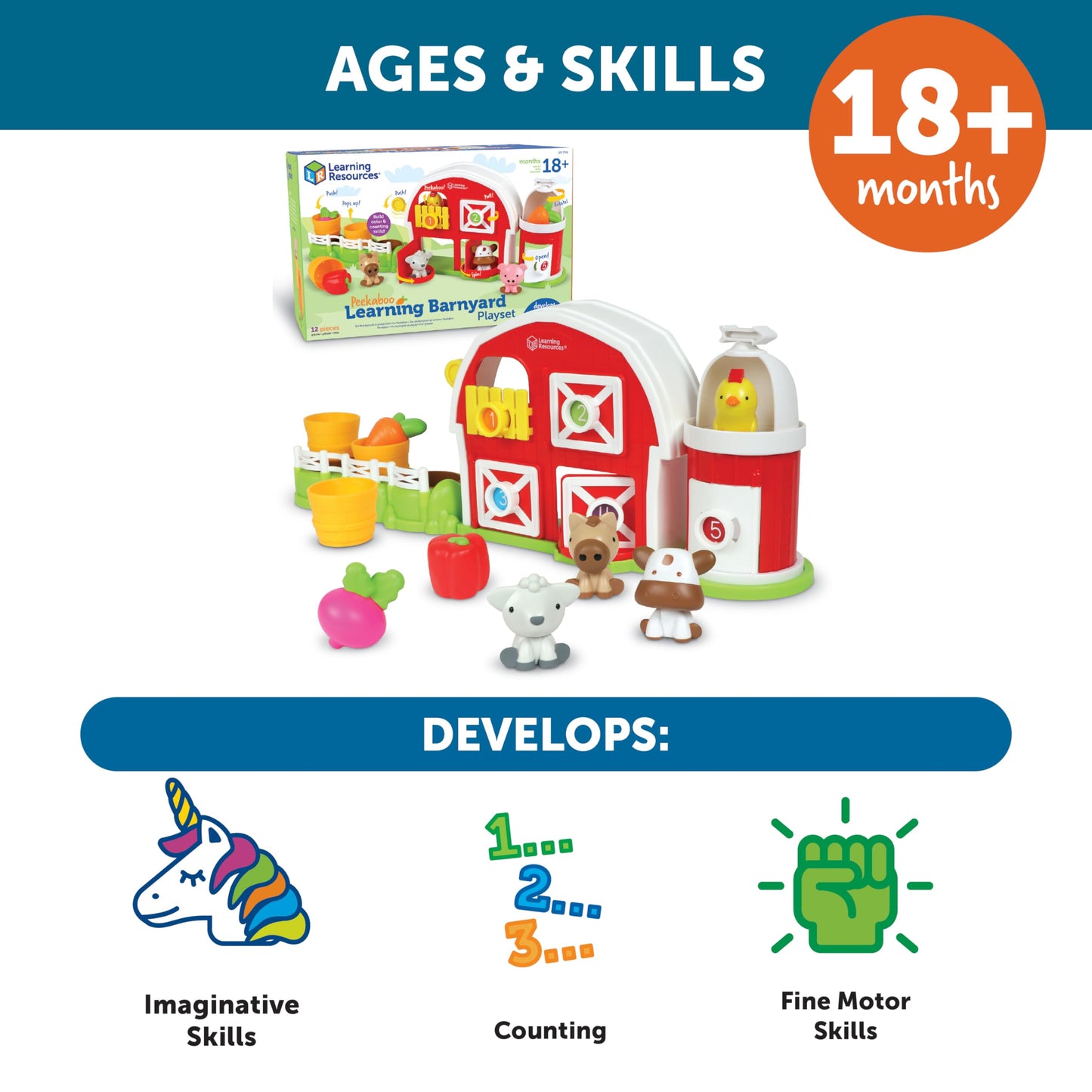 Learning Resources Peekaboo Learning Barnyard Playset, 12 Pieces, Ages 18 Months+, Toddler Toys, Montessori Toys, Preschool Learning Activities