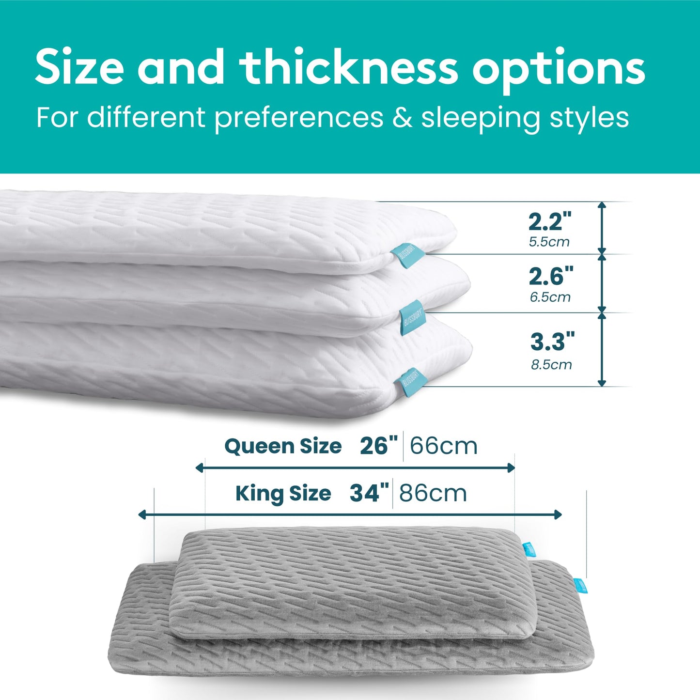 BLISSBURY King Size 2.6 Inch Ultra Thin Pillow for Sleeping | Premium Memory Foam Flat Pillow | Back & Stomach Sleeping Pillow | Certified Foam for Neck and Back Support | Removable Pillow Case