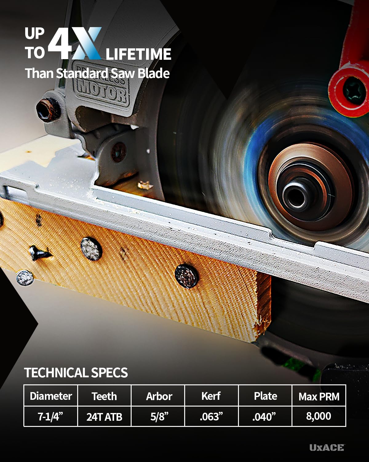 UXACE 7-1/4-Inch 24-Tooth Circular Saw Blade with 5/8-Inch Arbor, Framing Wood Cutting, Carbide Tip, Thin Kerf, for Plywood, MDF, OSB, Laminated, 10 Pack