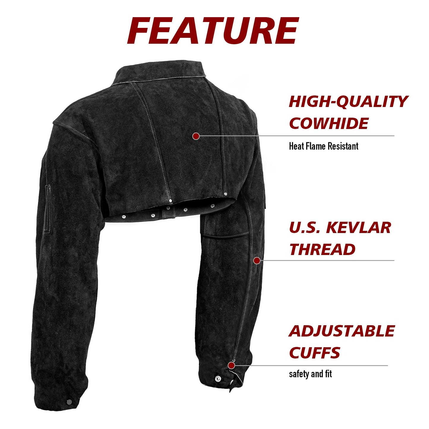 LeaSeek Leather Welding Cape Sleeve,Heat Flame Resistant Welder's Jacket for Men and Women