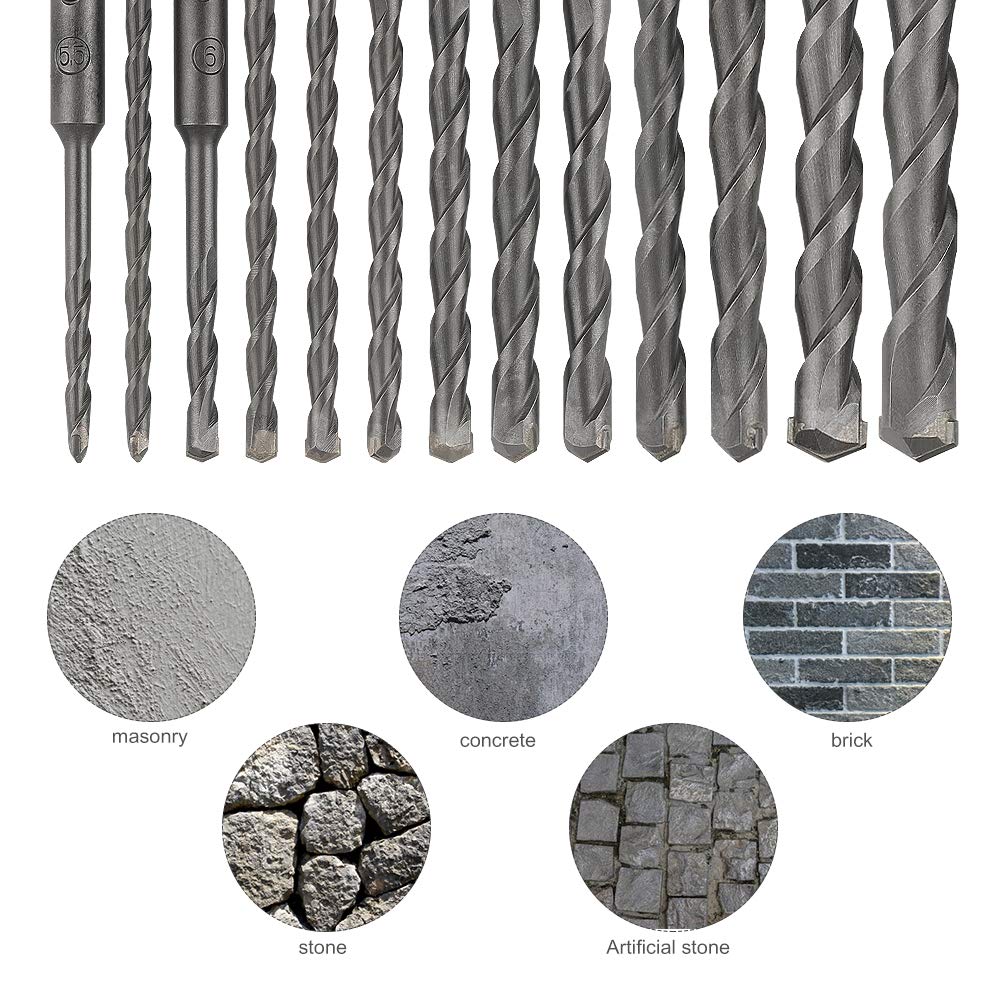 COMOWARE Rotary Hammer Drill Bits Set & Chisels- SDS Plus Concrete Masonry Hole Tool 17pcs with Storage Case