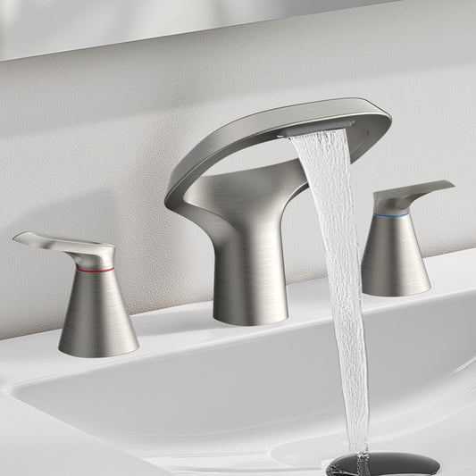 Bathroom Faucets for Sink 3 Hole, Bezeit 8 Inch Brushed Nickel Bathroom Faucet, Solid Brass Widespread Bathroom Faucet with Adjustable Waterfall Spout 2 Handles and 2 Supply Hoses
