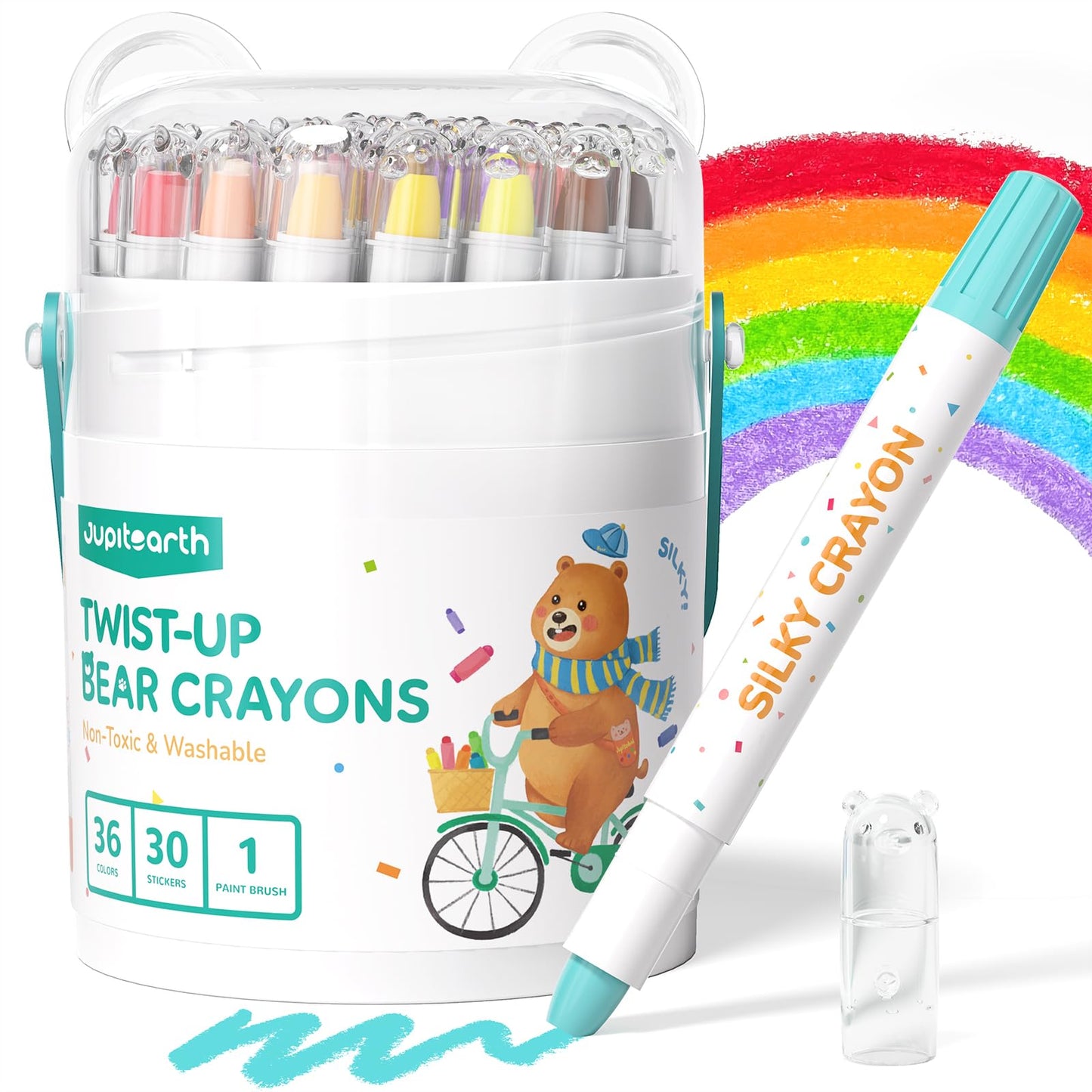 JUPITEARTH 36-Color Twsit-Up Crayons for Toddlers and Kids, Non-Toxic Washable Crayons, Ultra-Silky Easy-Grip Art Supplies, Ideal Coloring Gift for Boys and Girls