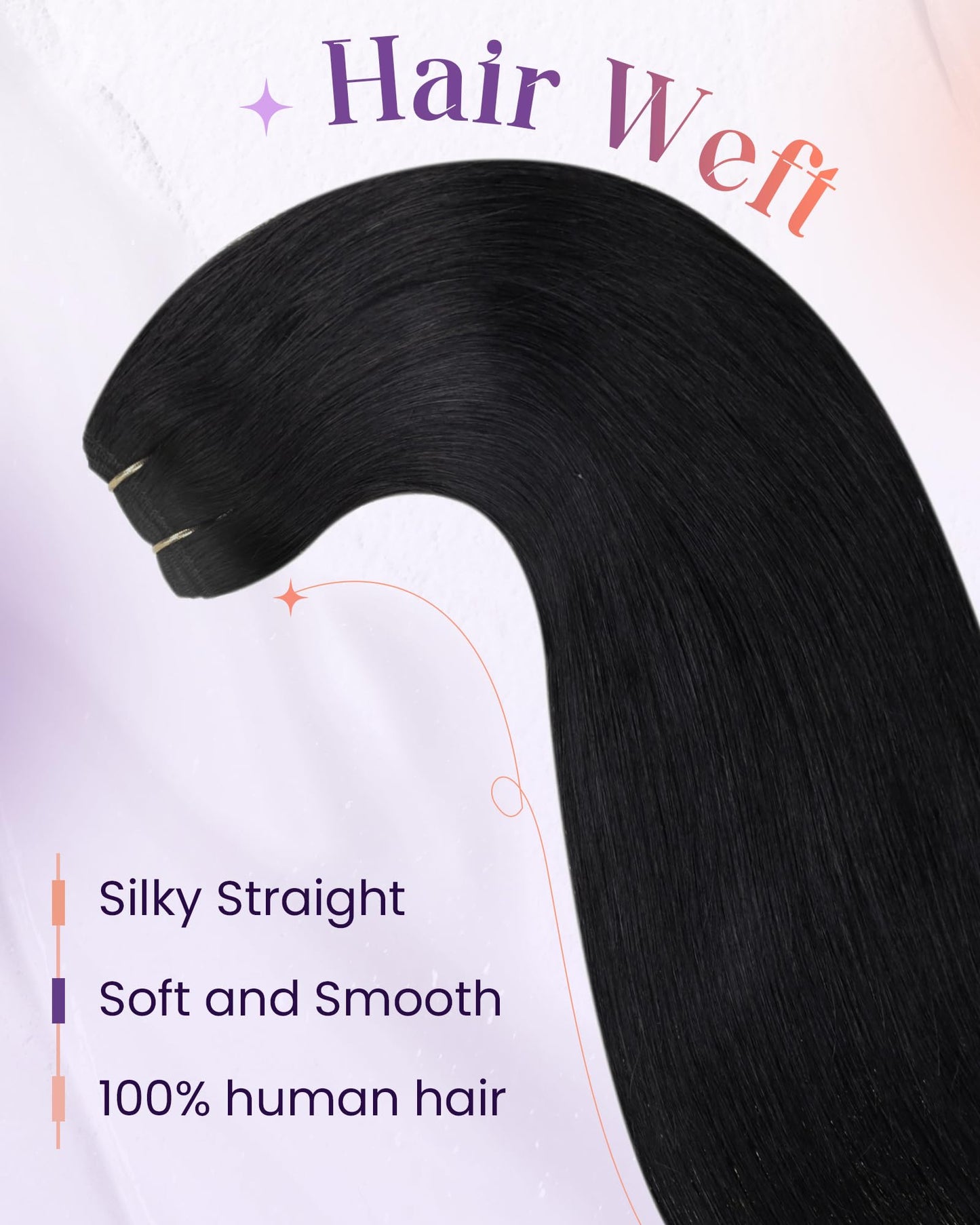 LaaVoo Sew in Hair Extensions Real Human Hair Double Weft Hair Extensions Sew in Black Women Human Hair Weft Extensions Jet Black 18 Inch 100g