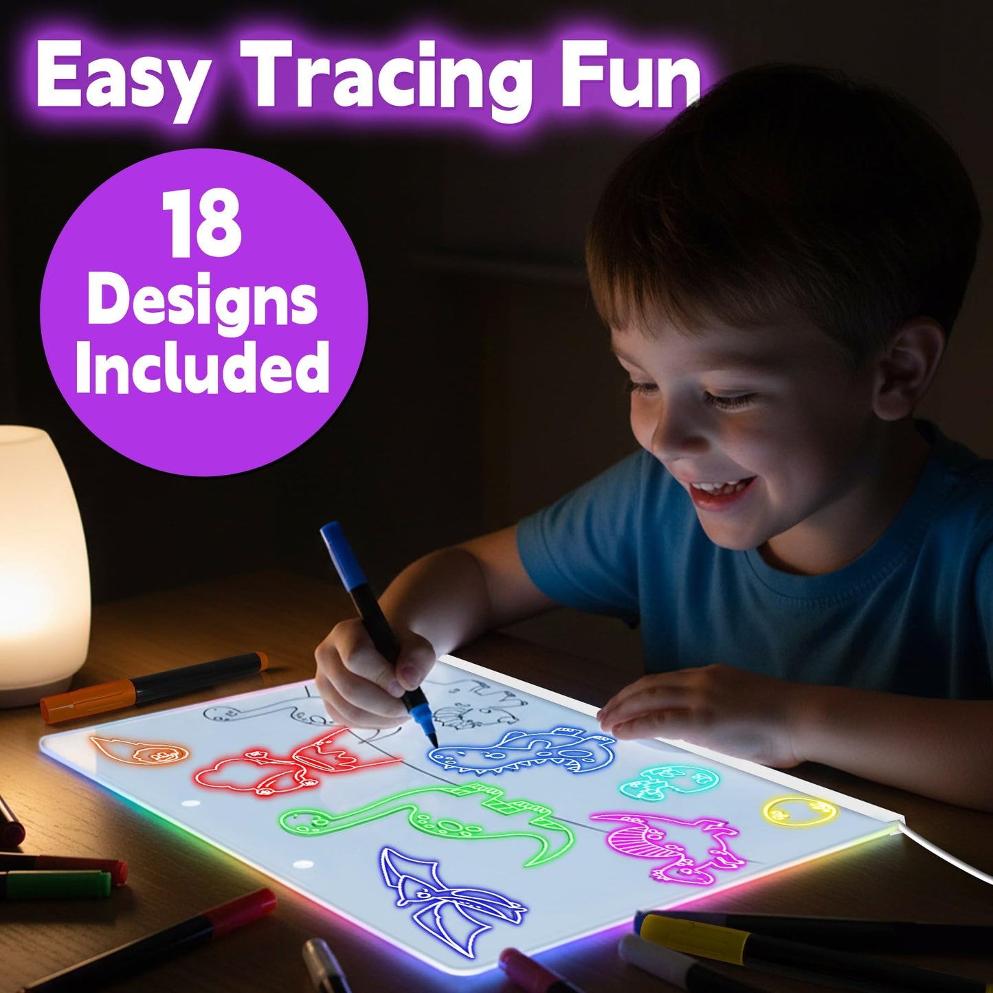 16" Led Drawing Board for Kids with 18 Tracing Stencils - Light up Led Note Board, 2026 Birthday Gifts for Boys Girls Ages 5 6 7 8 9 10 12+ Year Old, Magic Glow Art Toys for 6 7 8 9 10 Year Old, 39PCS