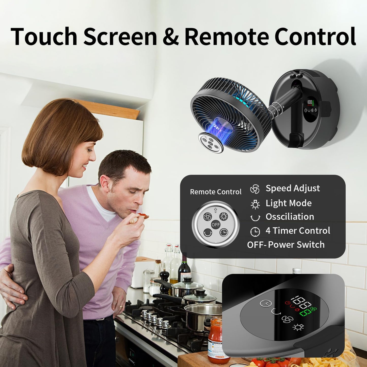 Socool 20000mAh Portable Fan Foldable Wireless Battery Rechargeable with 8-Speed & 112H, 90° Osciliating Floor Standing Fan Remote, Desk Fan with 8H Timer & LED Light for Home Kitchen Travel Camping