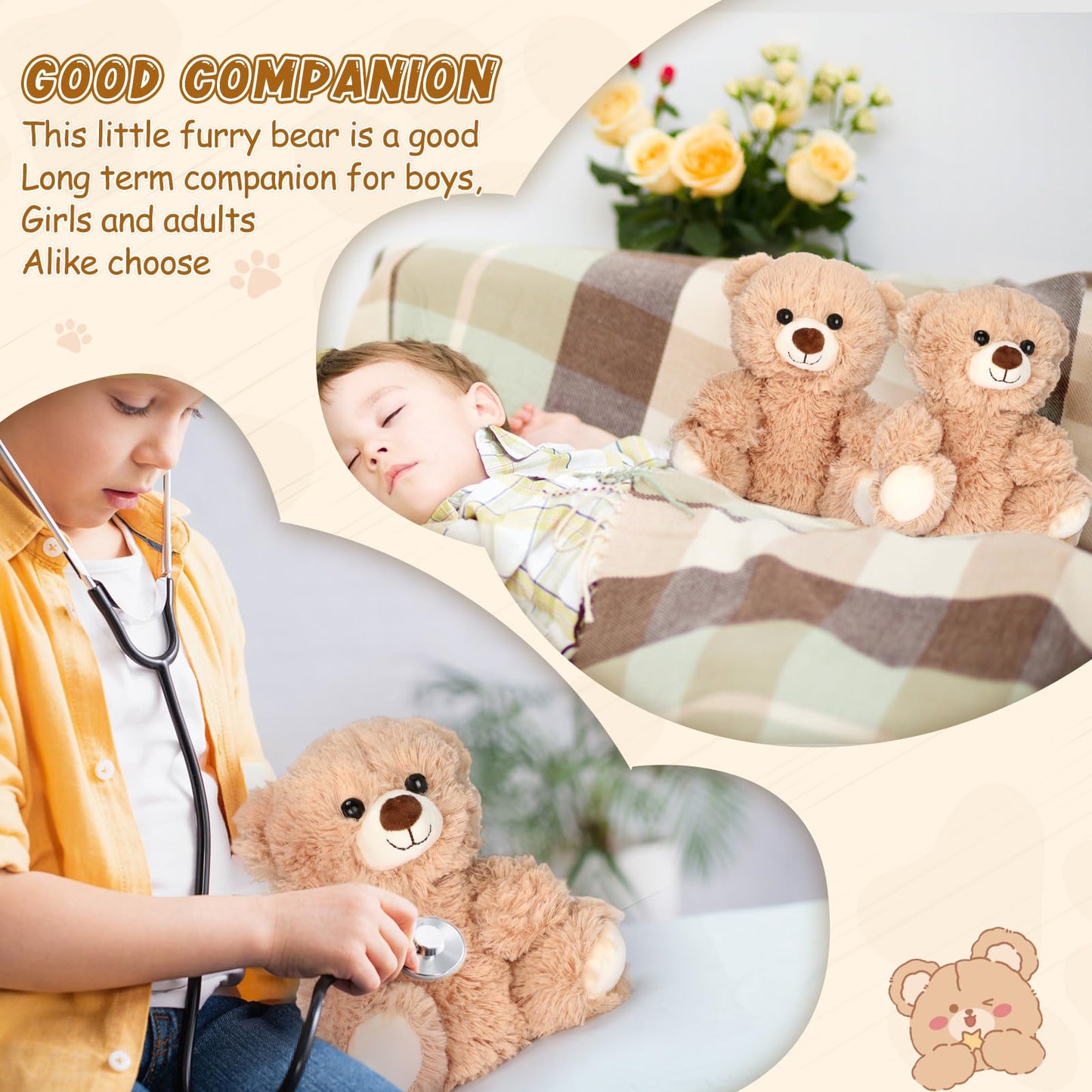 Jenaai 8 Pcs 10 Inches Stuffed Animal Bear Bulk Gift Soft Cute Baby Shower Bear Small Stuffed Plush Toys for Girls, Boys, Back to School Birthday Wedding Party(Classic Style)