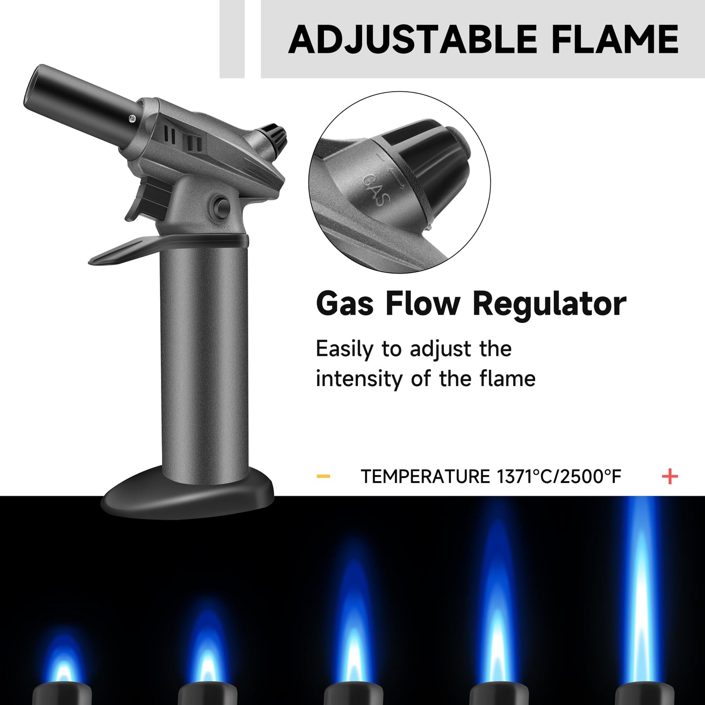 Peaks Comforts Butane Torch Blow Torch Creme Brulee Torch Refillable Butane Torch Lighter Kitchen Torch Cooking Torch for Food Baking Crafts BBQ Creme Brule(Safety Lock & Adjustable Flame)