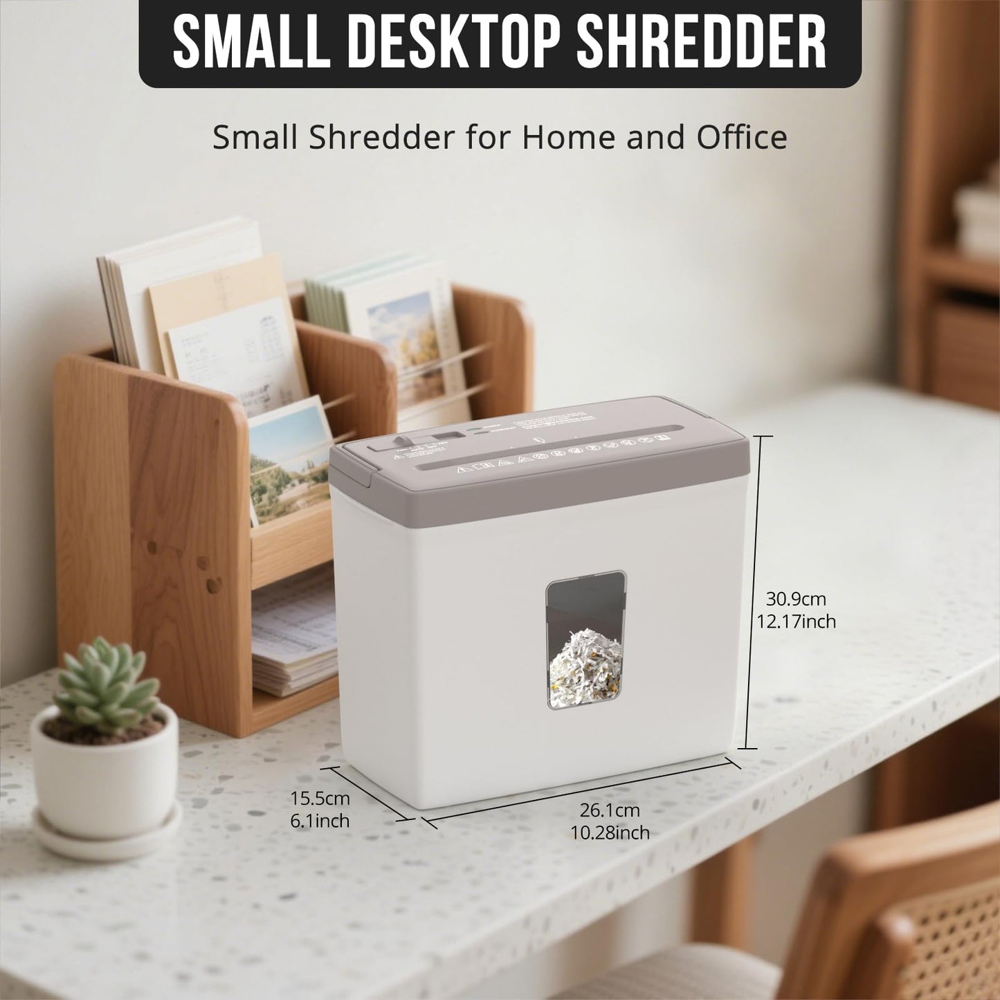 Suntiko 5-Sheet Cross Cut Paper Shredder for Home Office, P-4 High Security Level Document Shredder with 2.38 Gallon Bin, Jam Proof Design & Thermal Protection for Professional Use, Brown + White