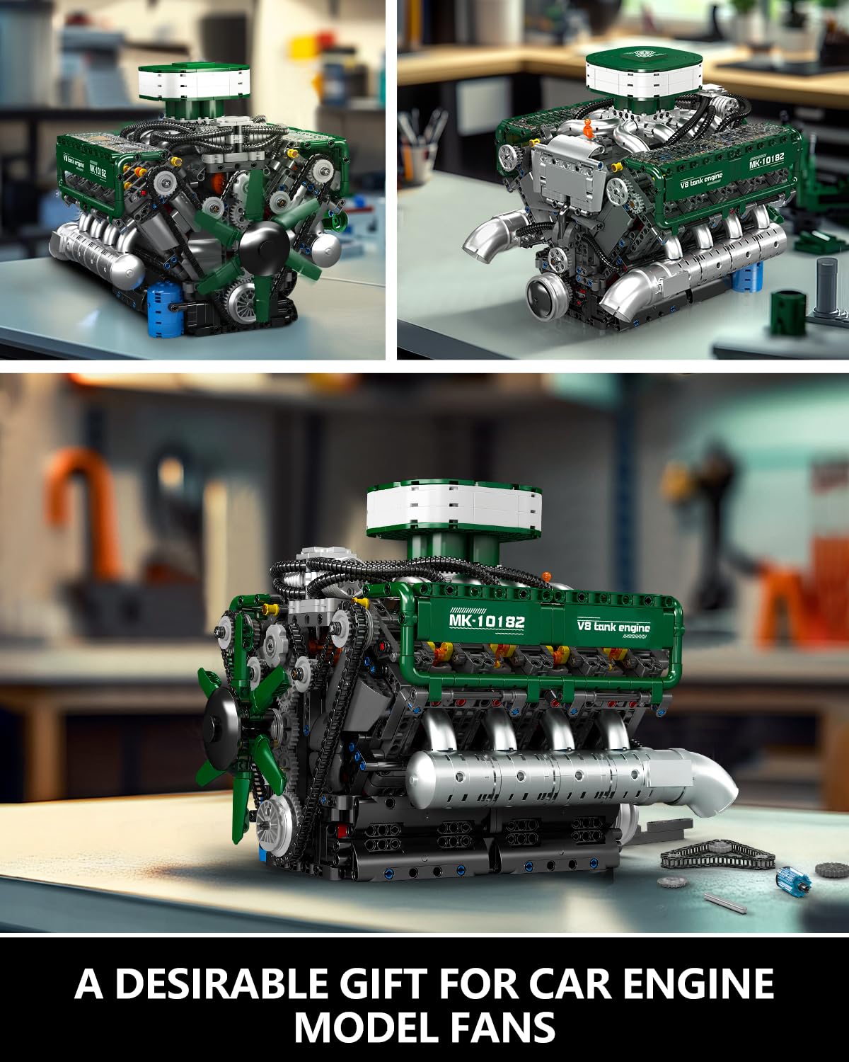 Mould King 10182 V8 Engine Building Blocks Sets, MOC V8 Tank Engine Model Kit with Battery and Motor, Collectable 8-Cylinder Combustion Car Engine Model Toys for Kids/Adults (2250+PCS)