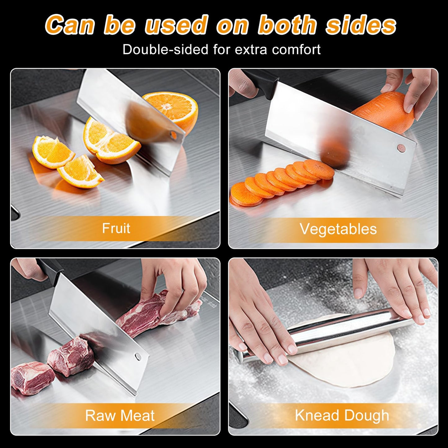 Titanium Cutting Board Set of 3, 100% Pure Titanium Cutting Boards for Kitchen, Double-Sided Non-Toxic Cutting Board for Dicing Meats Fruits Vegetables, Dishwasher Safe (S+L+M)