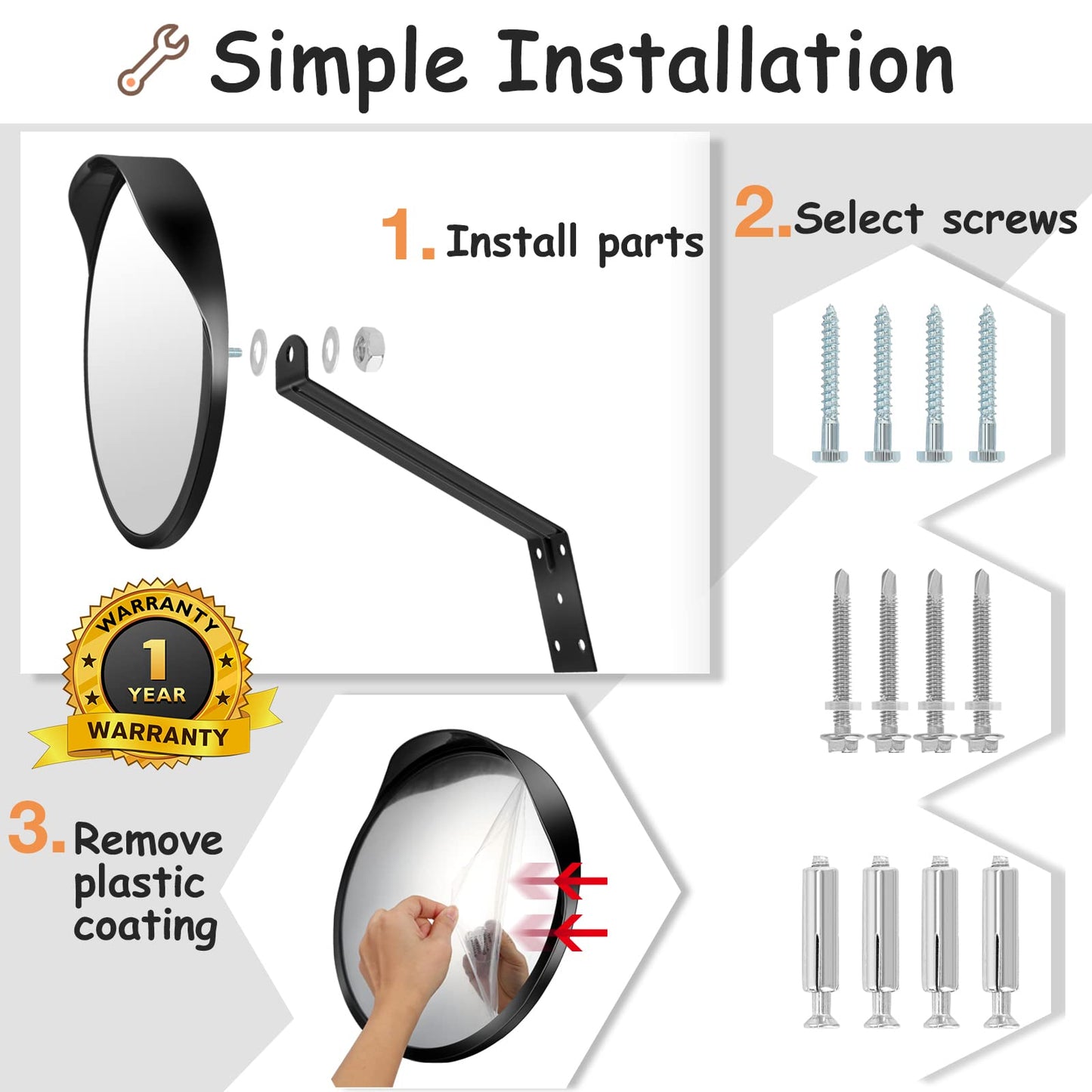 Convex Safety Mirror 𝟮𝟰" 𝗔𝗿𝗰𝘆𝗹𝗶𝗰 𝗗𝗿𝗶𝘃𝗲𝘄𝗮𝘆 𝗠𝗶𝗿𝗿𝗼𝗿, Outdoor Security Mirror Extends View With Adjustable Fixing Bracket, Driveway Parking Garage Office Home Factory By Hydencamm
