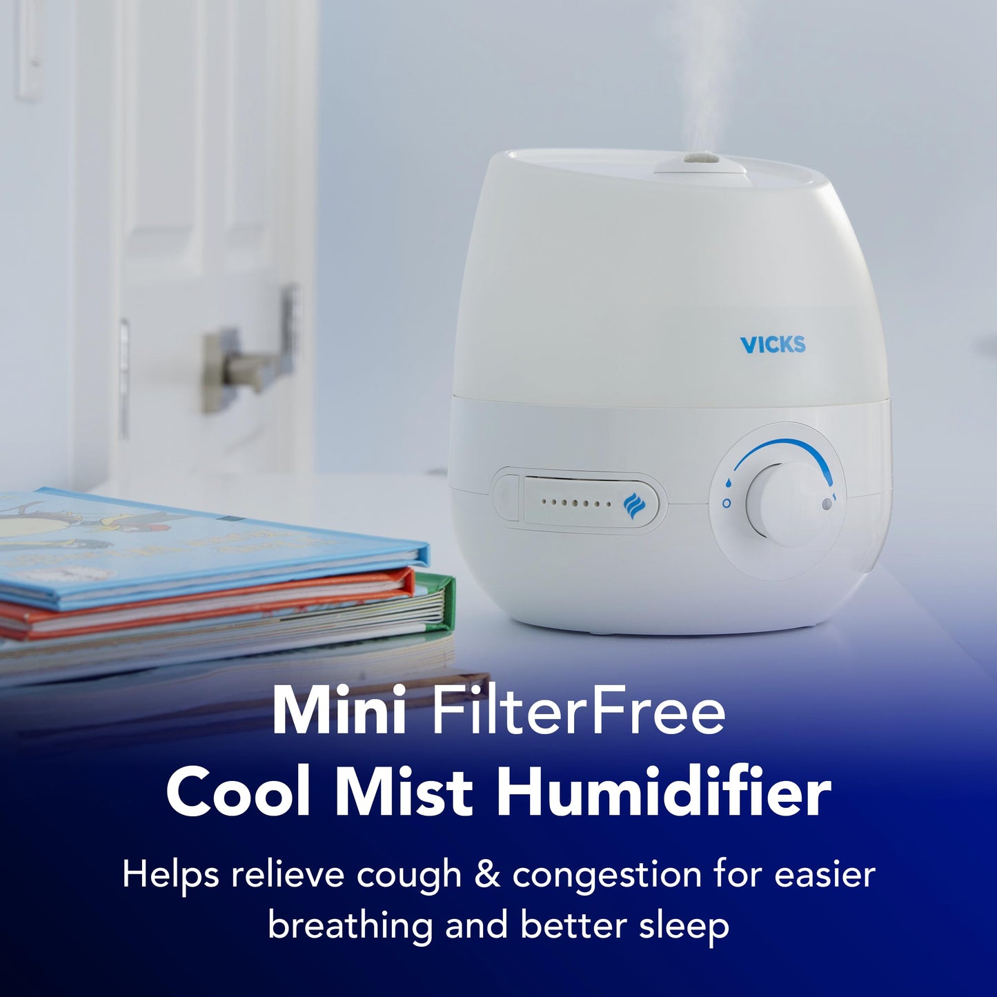 Vicks Mini Filter Free Cool Mist Humidifier, Small Room – Variable Mist Control – Works with Vicks VapoPads