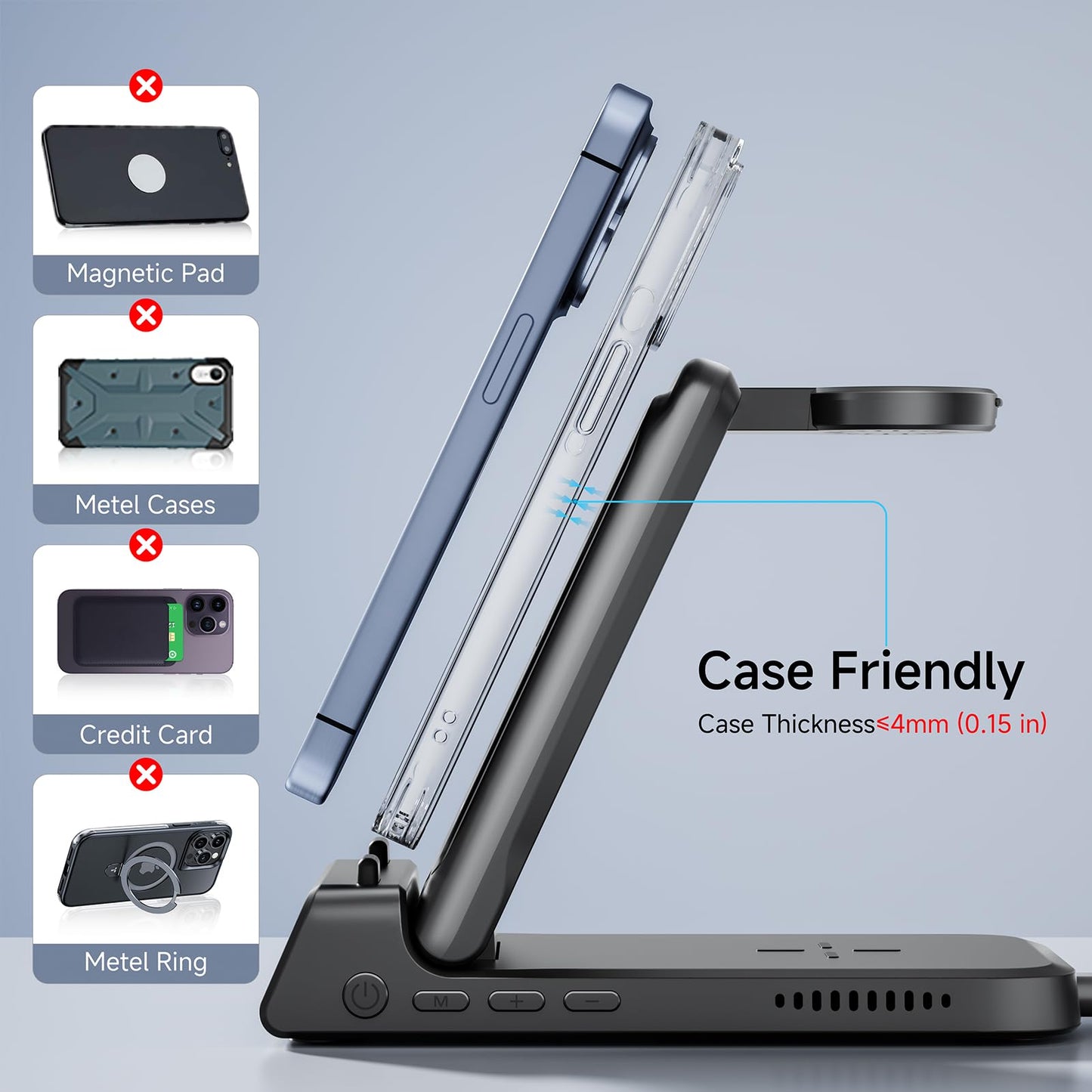 Charging Station for iPhone, SwanScout 703A, Wireless Charger for iPhone 16/15/14/13/12/11 Series, for Apple Watch 10/Ultra 2/9/8/7/6/5/SE, for Airpods Pro 2, Travel Foldable and Portable