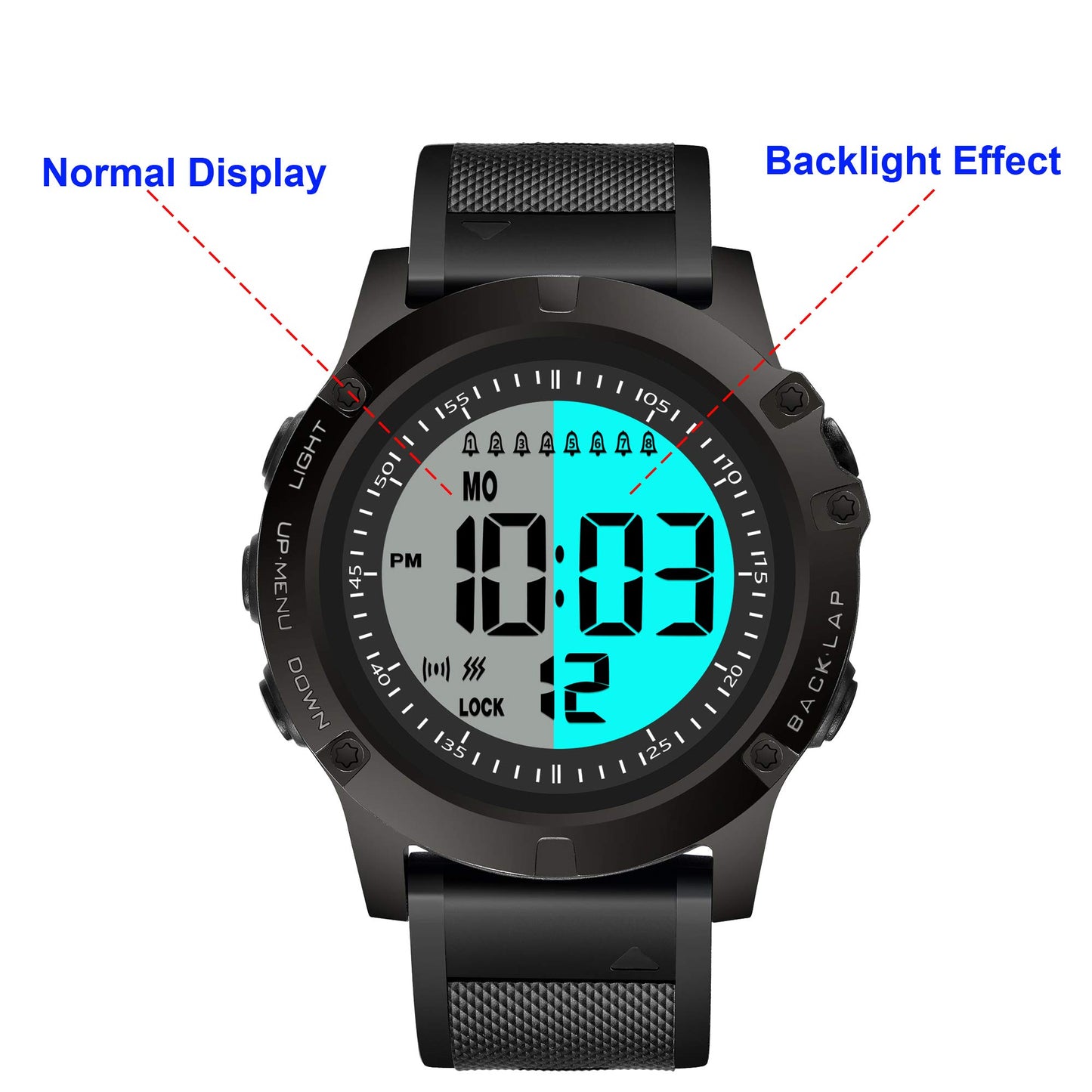 TICCI Men 8 Vibrating Alarms Watch Medication Aids Vibra Pill Alert Reminder for Elderly Seniors Big Digits Waterproof (Black)