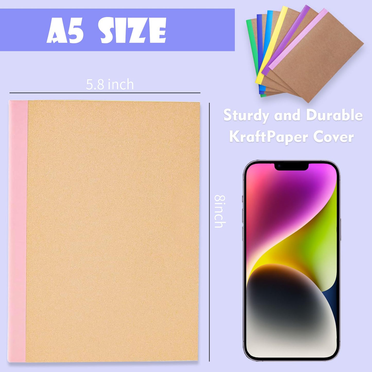 Nanajorwa 100 Pack A5 Colorful Ruled Lined Mini Notebook Journals Bulk, Soft Cover Kraft Composition Notepad Memo Cuadernos for Girls, Students, Traveler, Note Taking, School Supplies