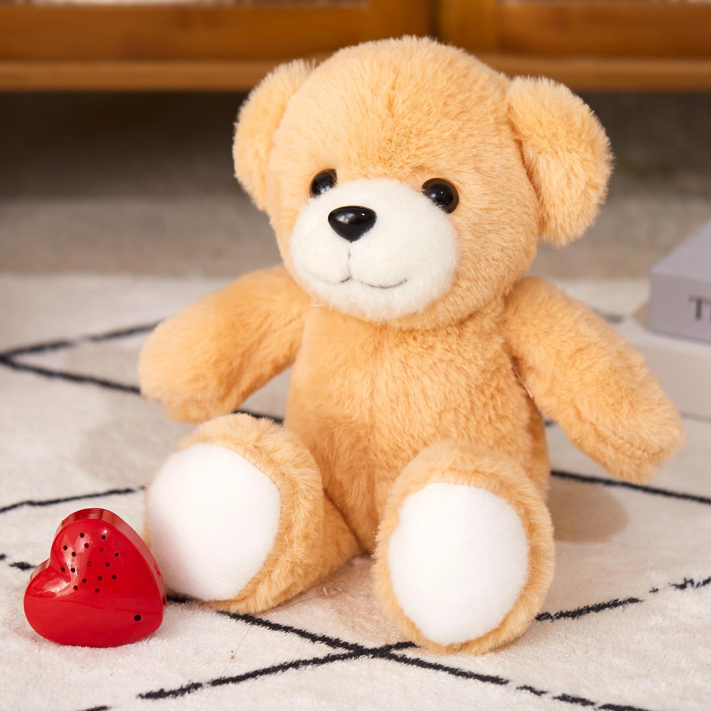 CozyWorld 30.5CM Heartbeat Teddy Bear Voice Recorder Plush Toy Stuffed Animal Soft Fuzzy Doll Gifts Messages Playback for Kids Birthday Children's Day