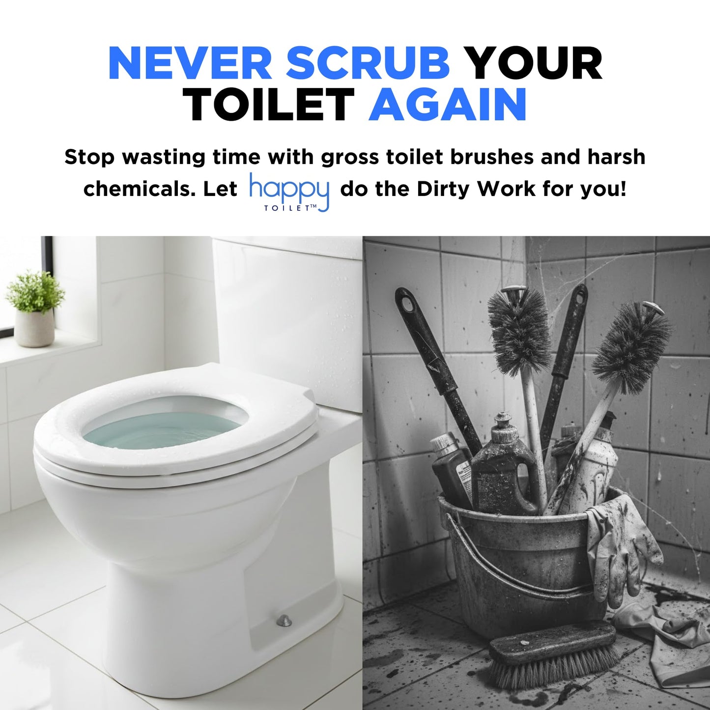 Happy Toilet Cleaner Original Toilet Bowl Tablet Holder Automatic Toilet Bowl Cleaner - Easy Install Toilet Tablet Holder, Auto Toilet Cleaning System Tank Caddy, Septic Safe Flush, Made in USA (2PK)