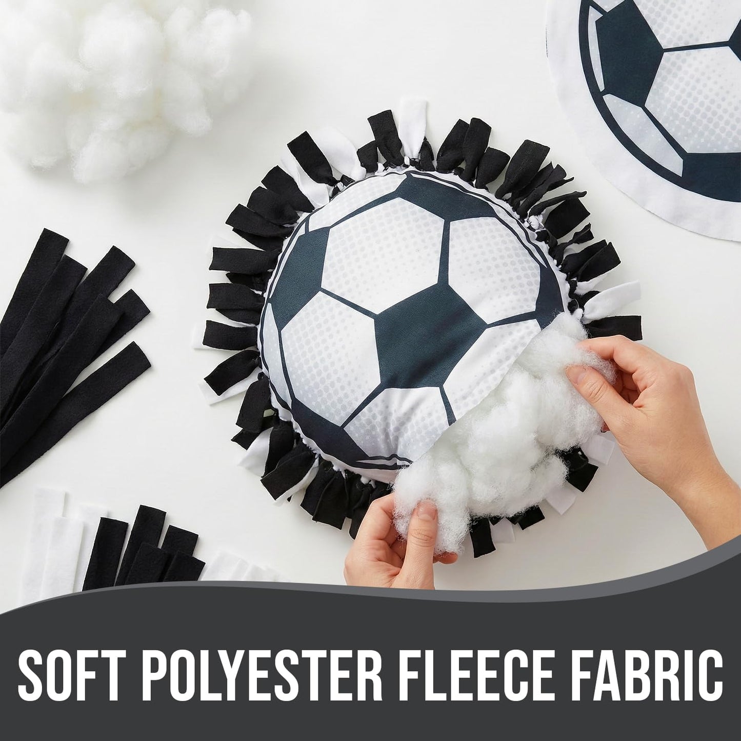 Fun Express 18 1/4" Black & White Soccer Ball Fleece Tied Pillow Craft Kit - Makes 6