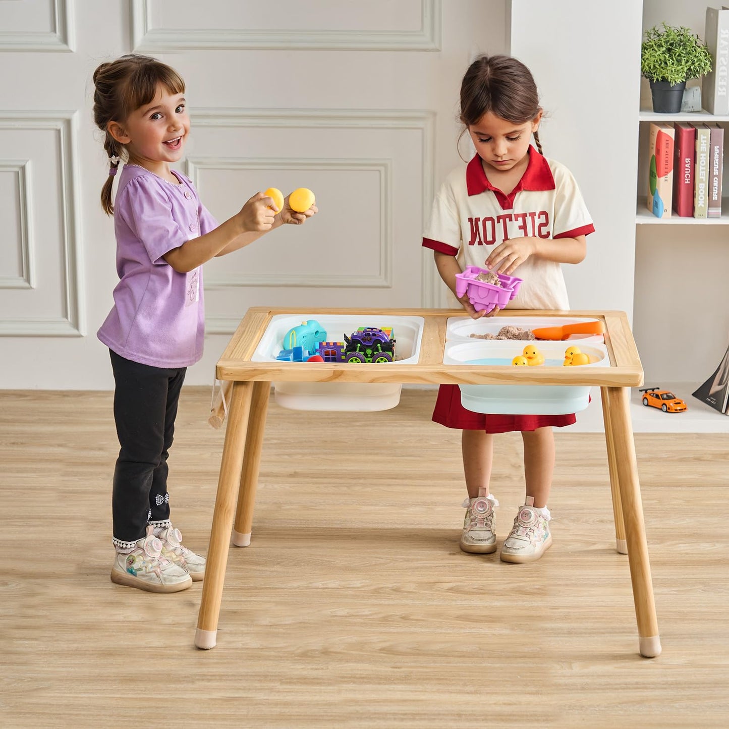 VEVOR Sensory Table, Kids Sensory Table for Toddlers, Kids Activity Desk with 3 Foldable Storage Bins & Paper Roll Holder, Wooden Toddler Activity Drawing Desk, Indoor/Outdoor Play Sand and Water