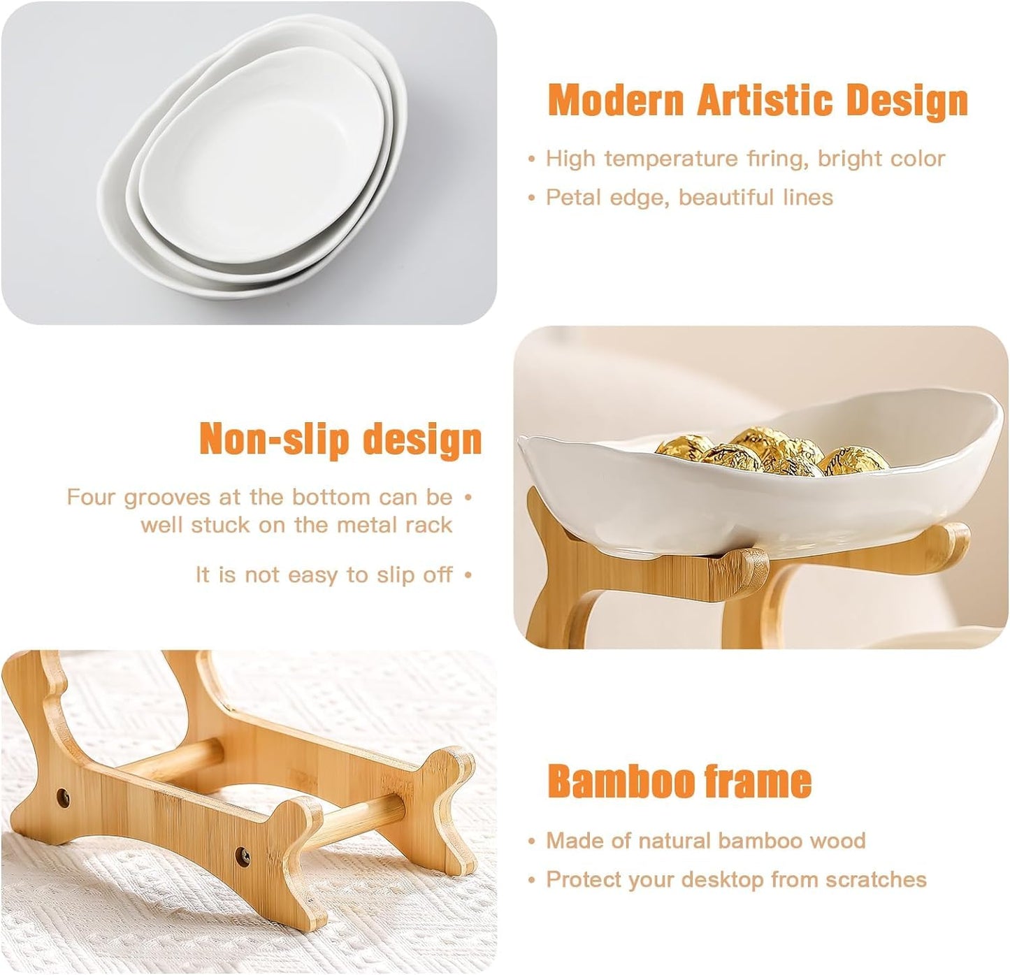 HOMKULA 3 Tier Ceramic Fruit Bowl for Kitchen Counter - Decorative Tiered Fruit Basket Holder Stand Organizer for Kitchen Countertop (White)