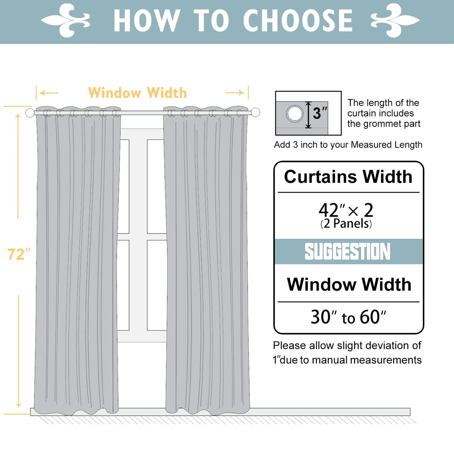 ChrisDowa 100% Blackout Curtains 72 inch Long for Bedroom with Black Liner, 2 Thick Layers Total Blackout Thermal Insulated Grommet Window Curtains 2 Panels Set (Light Grey, 42 x 72 Inch)