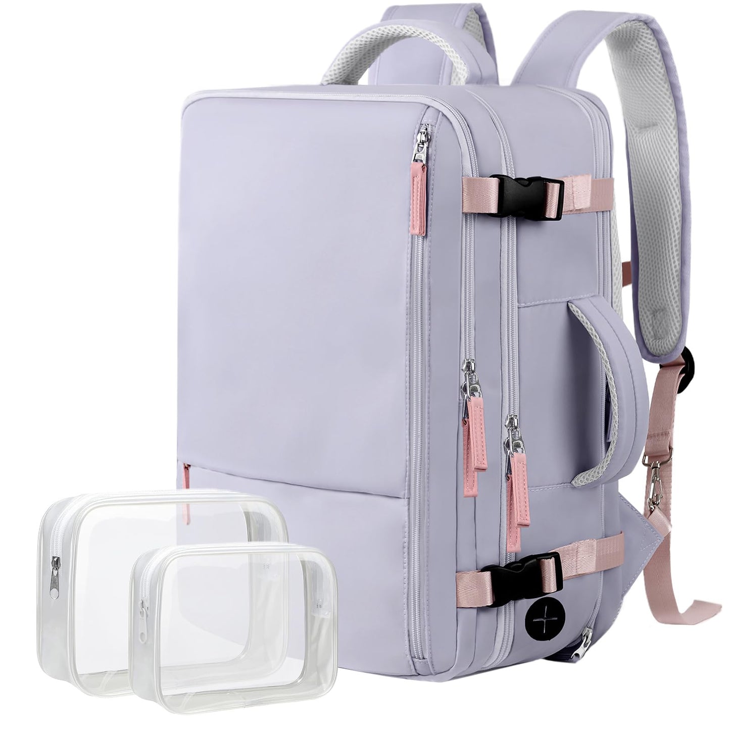 Hanples Large Travel Backpack for Women as Person Item Flight Approved, Waterproof 40L Carry On Backpack, 17 Inch Laptop Backpack for Business Bag with 2 Toiletry Bags (Gray Purple)