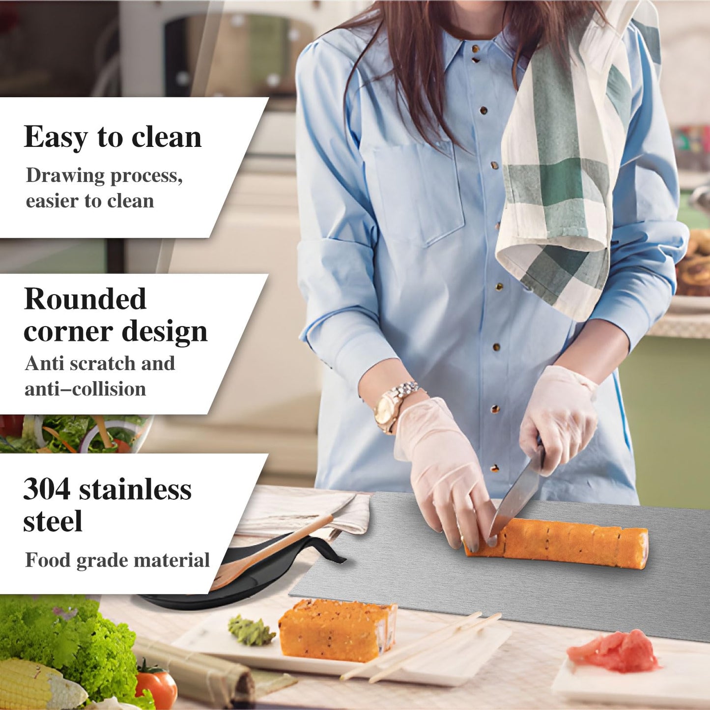 Stainless Steel Kitchen Cutting Board, 304 Stainless Steel, Double-Sided for Separation, Baking and Pizza Making (15.7×19.6×0.06")