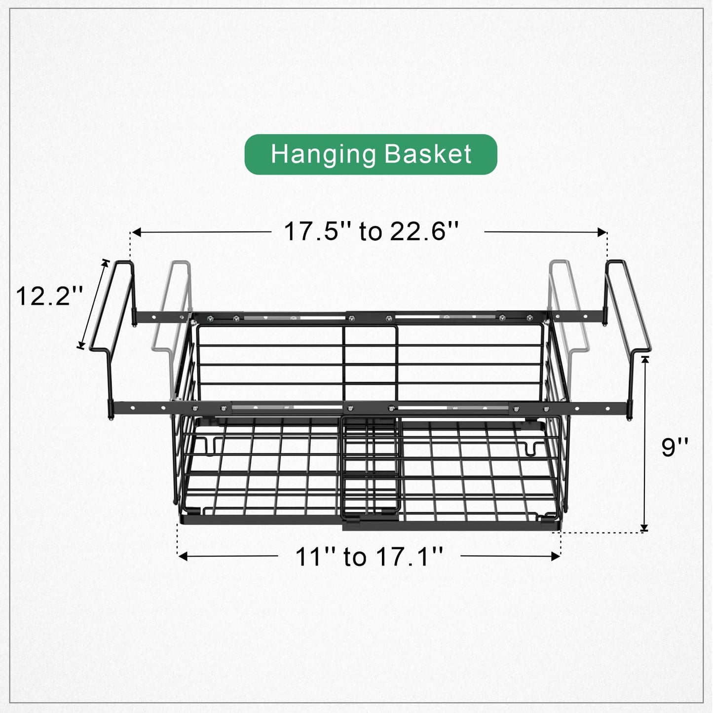 iSPECLE Freezer Organizer Bins for 10 to 20 Cu.Ft, 2 Pack Expandable Hanging Baskets Fit 17.5"-22.6" Width, Metal Wire Storage Racks for Deep Freeze, Not for Upright, Black