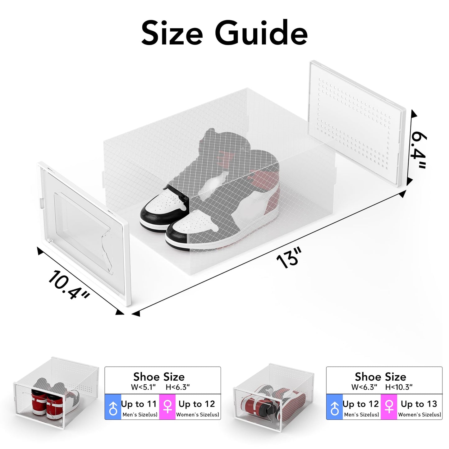 Foluck X-Large Shoe Storage Box, 15 Pack Clear Plastic Stackable Shoe Organizer for Closet, Interlocking Design Shoe Container Bins for Sneakers, Foldable Shoe Rack with Lids, White
