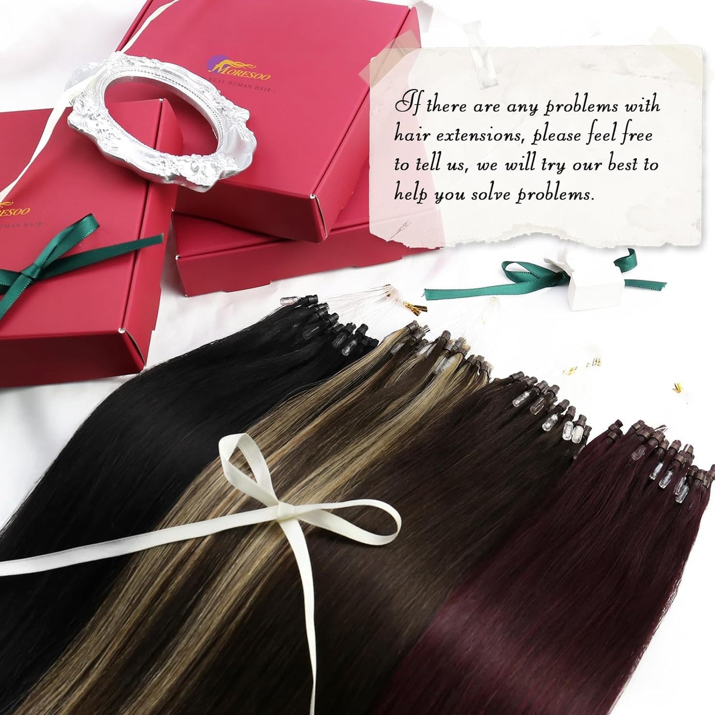 Moresoo Microlink Hair Extensions Human Hair Jet Black Micro Bead Hair Extensions Real Human Hair Black Micro Link Hair Extensions Micro Loop Hair Extensions Real Human Hair Black #1 50G/50S 24Inch