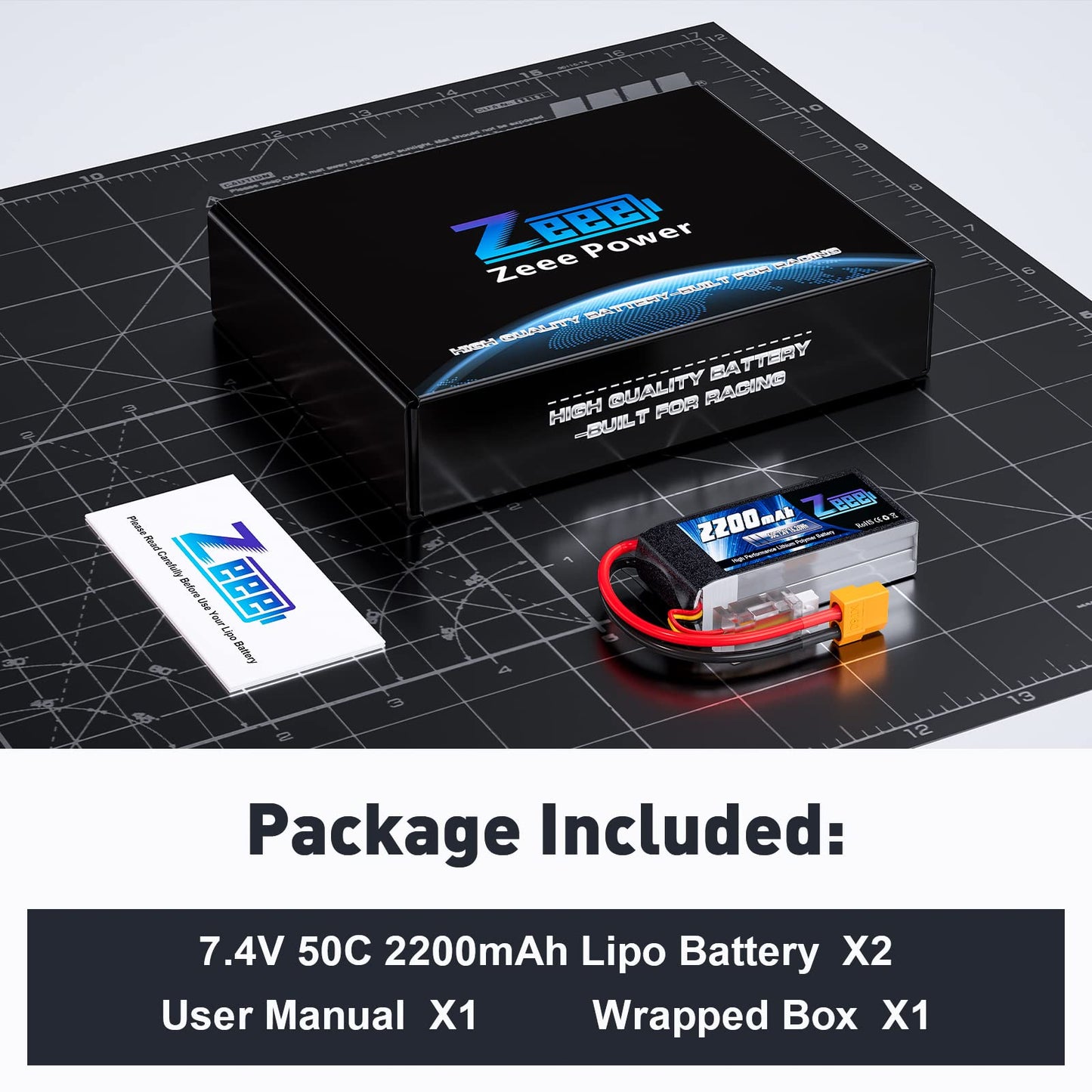 Zeee 2S Lipo Battery 2200mAh 7.4V 50C Shorty Pack Battery with XT60 Connector Soft Pack for 1/16 Slash RC Car RC Truck RC Helicopter Airplane Quadcopter Drone RC Boat Racing Models (2 Pack)