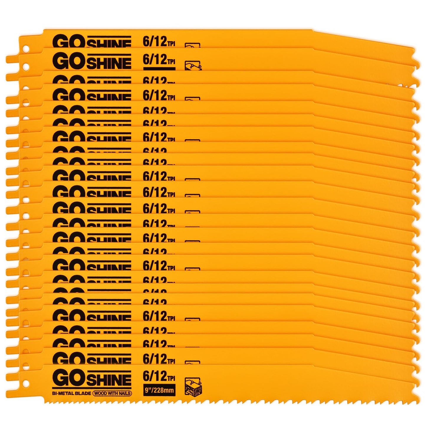 25 Pack 9 in 6/12TPI Reciprocating Saw Blades,Stud and Nail sawzall Blades, 9" High-Strength Bi-Metal sawzall Blades for Wood and Nail-Embedded Wood, Small Branches, Pallets,PVC Pipe