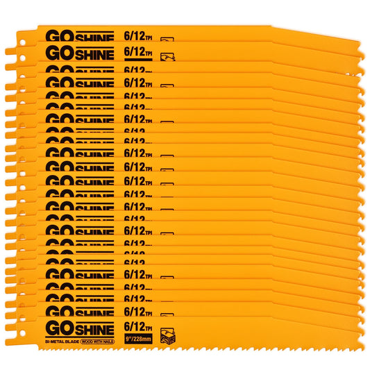 25 Pack 9 in 6/12TPI Reciprocating Saw Blades,Stud and Nail sawzall Blades, 9" High-Strength Bi-Metal sawzall Blades for Wood and Nail-Embedded Wood, Small Branches, Pallets,PVC Pipe