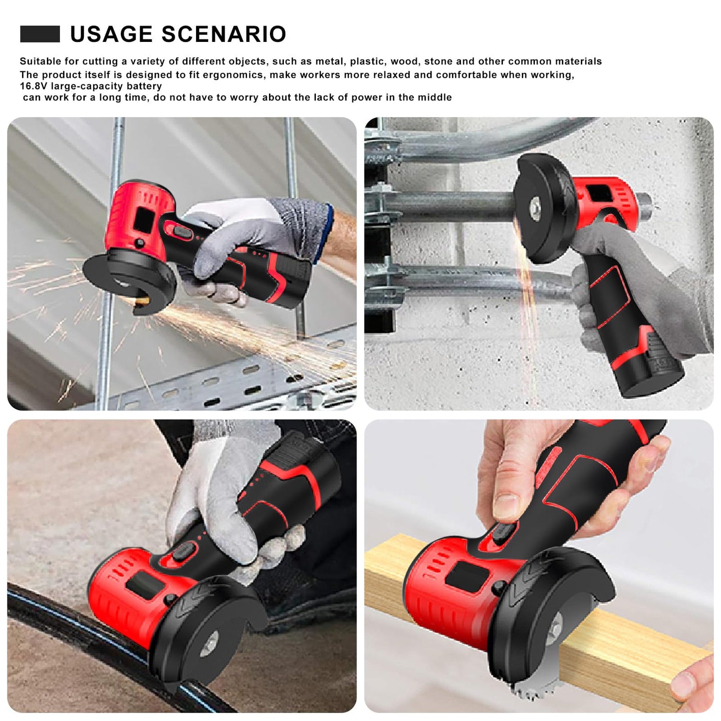 ZFULVO Brushless Cordless Angle Grinder Kit, 19500rpm Mini Electric Angle Grinding Tool with 2x16.8V 2000mAh Battery and 6-Cutting Discs, Grinder Handheld Cutter for Metal Wood