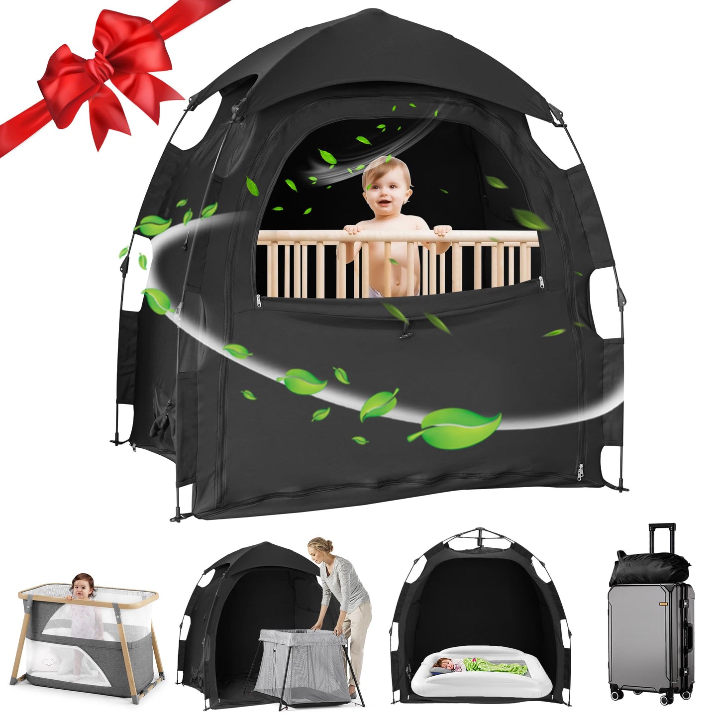 Sleep Tent for Pack N Play, Baby Sleep Tent One-Click Assembly Effective Light Blocking Tent for Sleep Pod & Mini Crib, Light Blocking Tent for Babies and Toddlers