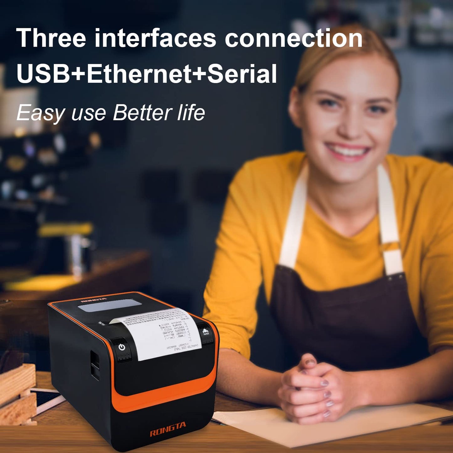 Rongta POS Printer, 80mm Direct Thermal Receipt Printers with Auto Cutter, USB Serial Ethernet Interface, Support Windows/Mac/Linux Cash Drawer, Restaurant Kitchen Printer for ESC/POS (RP332)