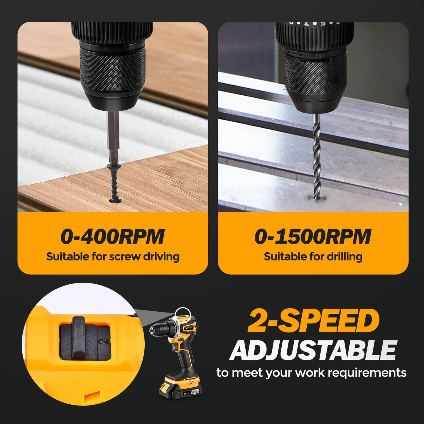 Aowei Cordless Drill Set/Driver, 20V Electric Power Drill With Battery And Charger, 40N Torque, 20+1 Settings, 2 Batteries,3/8-Inch Keyless Chuck, Driver Bits Kit, LED Light
