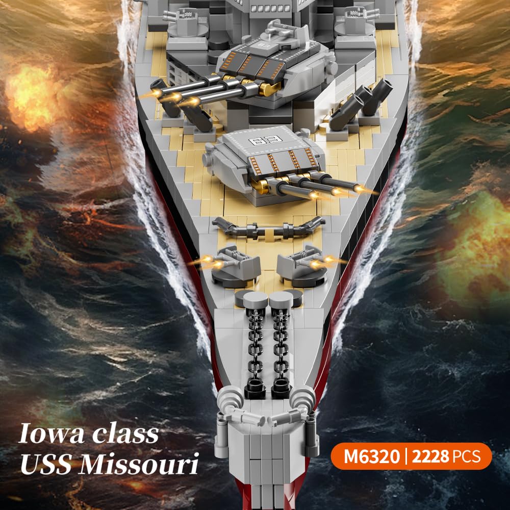 MISINI M6320 Military Series World War II Battleship Building Kit, 2228 Teile USS Missouri Battleship, Toy Gift Ship Building Block Set for Adult Collection(Iowa)
