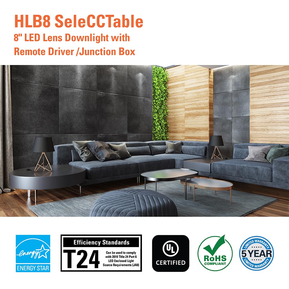 HALO HLB Recessed Lighting 8 Inch LED Ceiling Light, Thin Canless, Dimmable w/Selectable Color Temperatures
