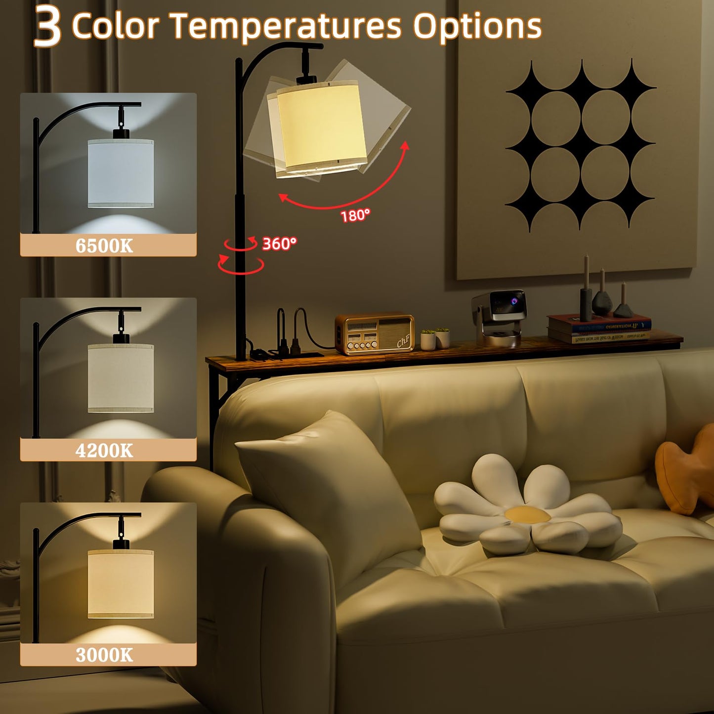 keomaisyto Skinny Console Table with Outlet, Narrow Sofa Table with 3-Color Light, Behind Couch Table with 3 Color Temperatures Led Bulb for Living Room, Bedroom, Entryway, Hallway