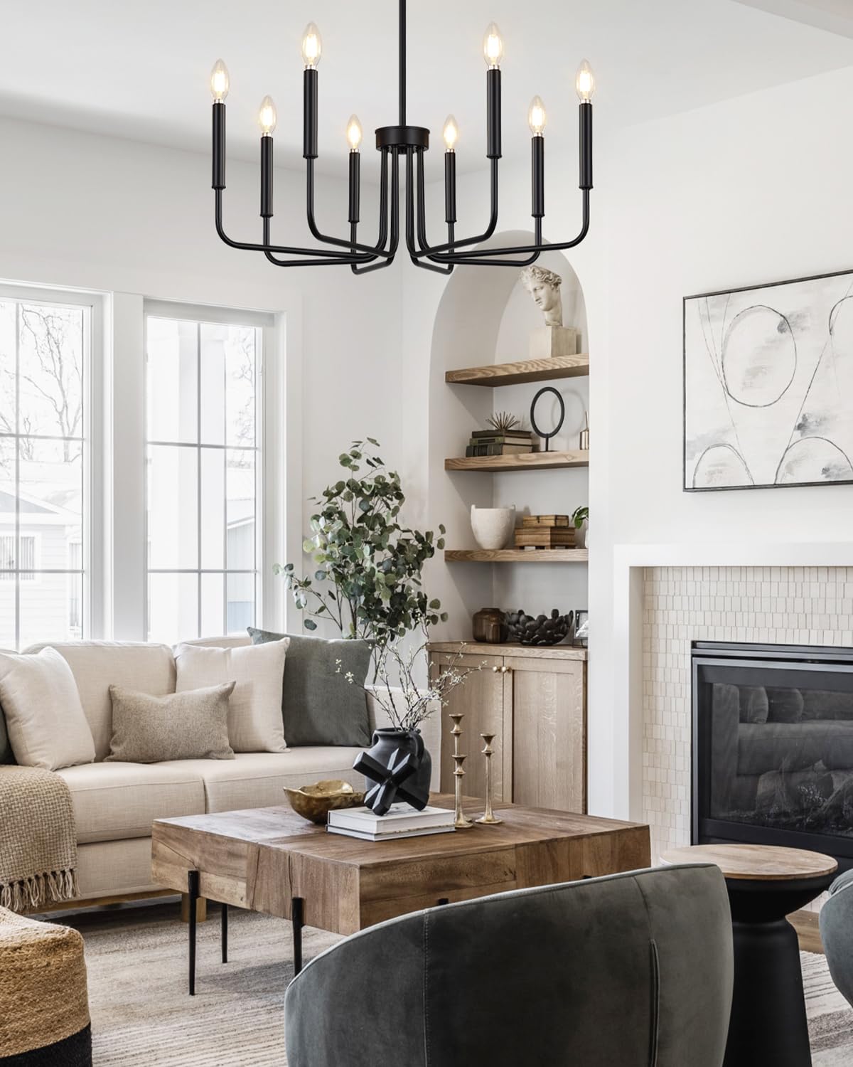 Yunnix 8 Light Black Chandelier, Farmhouse Chandelier for Dining Room Light Fixture Hanging, Industrial Modern Chandelier for Bedroom, Entryway, Foyer, Staircase, Kitchen and Living Room