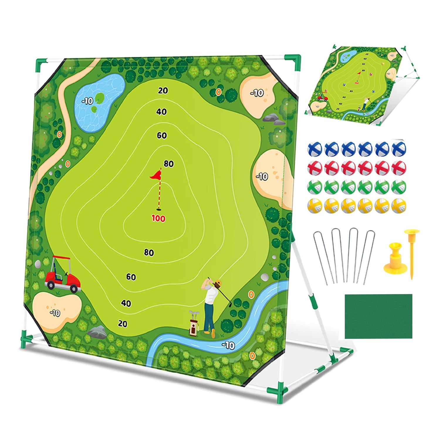 Mostop Golf Chipping Game Set - Large Backyard Cornhole Game Includes Putting Mat, 24 Sticky Balls, Scoreboard, Club, Carrying Bag - Golf Target Yard Games for Golfers Indoor Outdoor, Gift for Dad