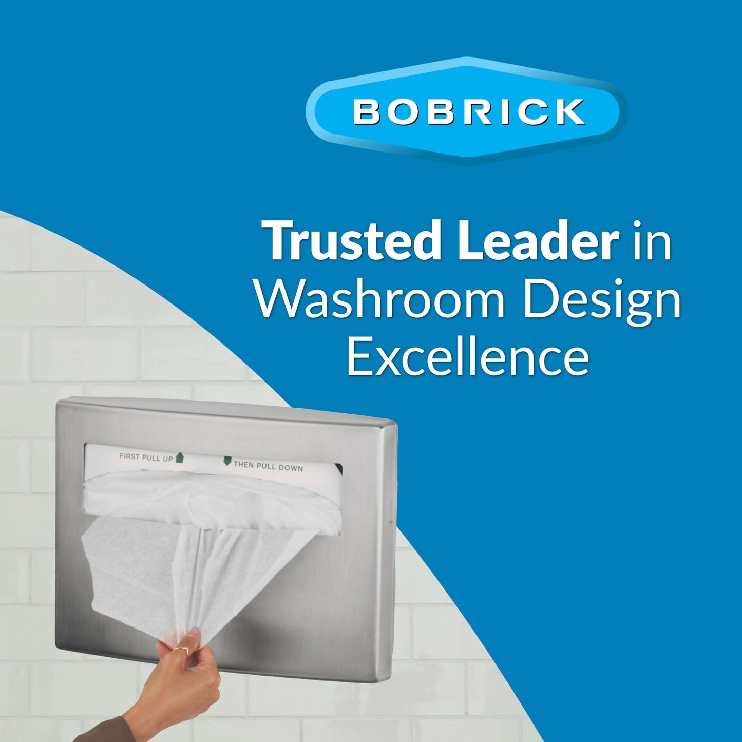 BOBRICK 4221 ConturaSeries Stainless Steel Surface-Mounted Toilet Seat-Cover Dispenser, Satin Finish, 2" Length, 11" Height, 15-3/4" Width, Medium