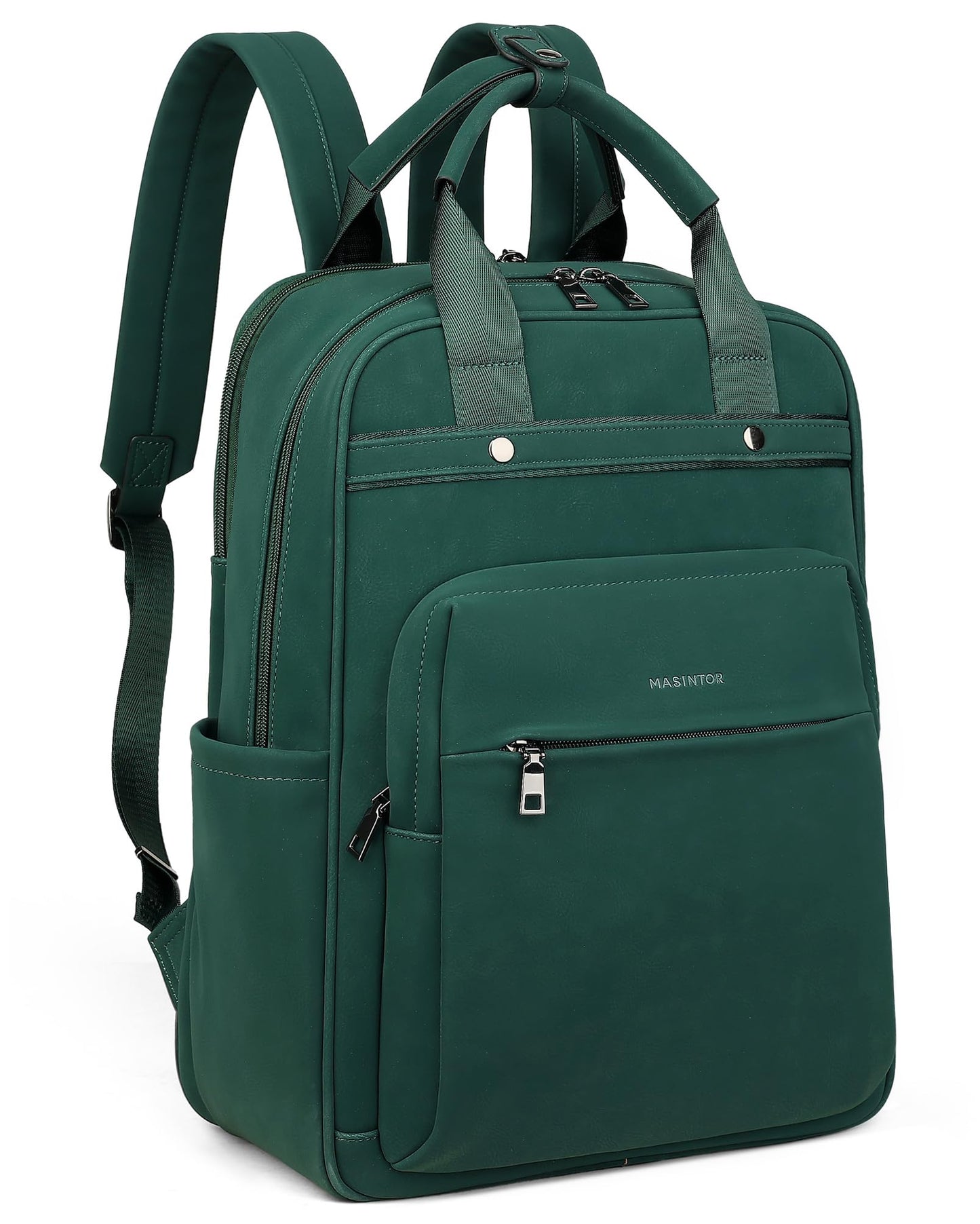 MASINTOR Leather Laptop Backpack for Women, Stylish Computer Backpack College Business Work Shoulder Bags Work and Travel Retro Green