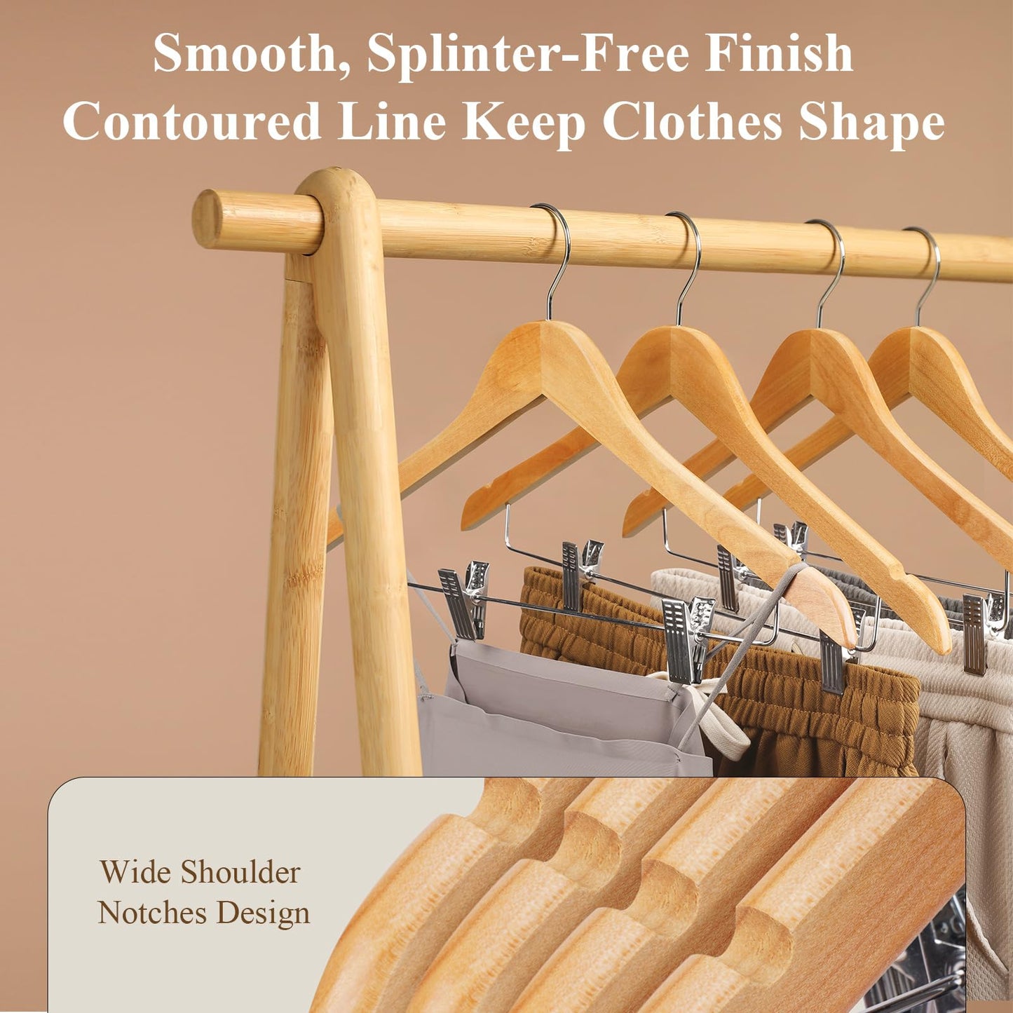 Ulimart Wooden Hangers with Clips 24 Pack Wooden Pants Hangers,Skirt Hangers with Adjustable Clips,Hangers for Pants,Jeans,Slacks,Shorts（Natural）